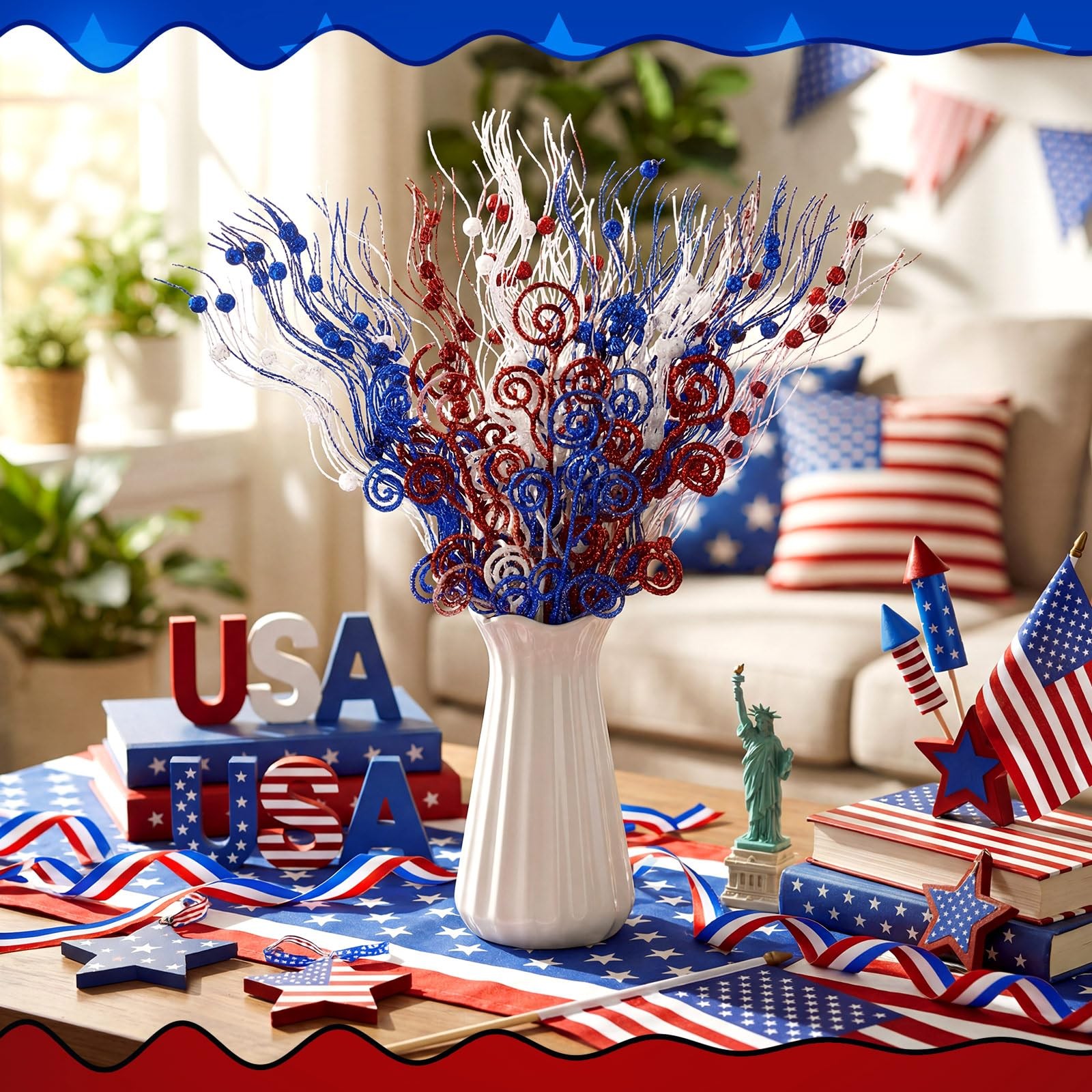 36 Pcs Blue White Red Christmas Tree Picks and Sprays Ornaments 17” 12” Art…