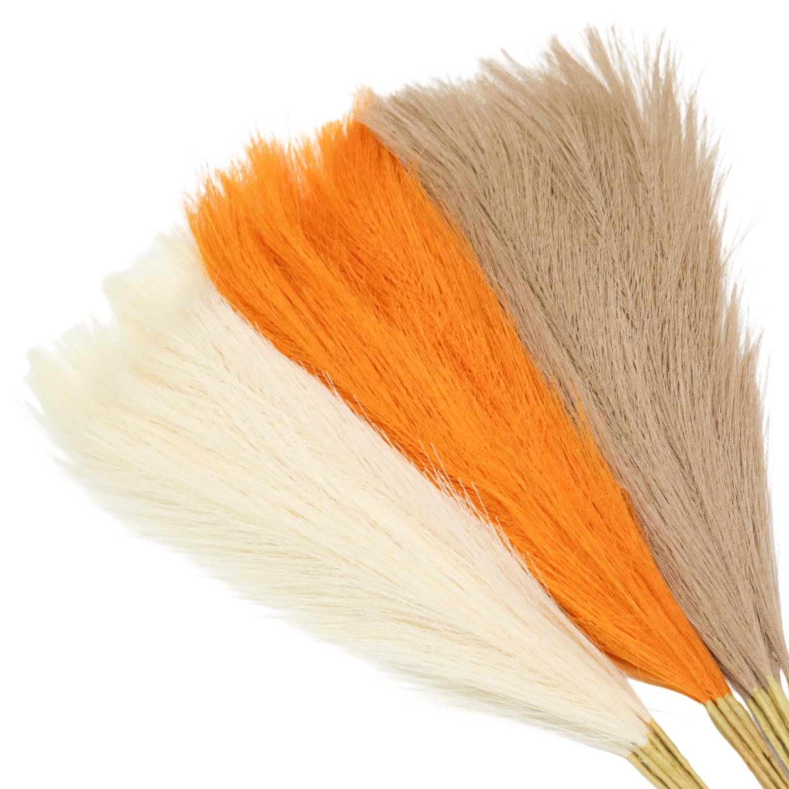 30 Pcs Faux Pampas Grass 21.6 Inch Fluffy Artificial Orange Pompas Grass Colo…
