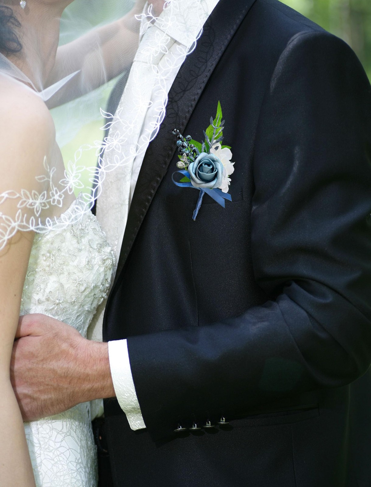 6 PCS Dusty Blue Boutonniere Men Pins Artificial Foam Rose Wedding Prom Decor