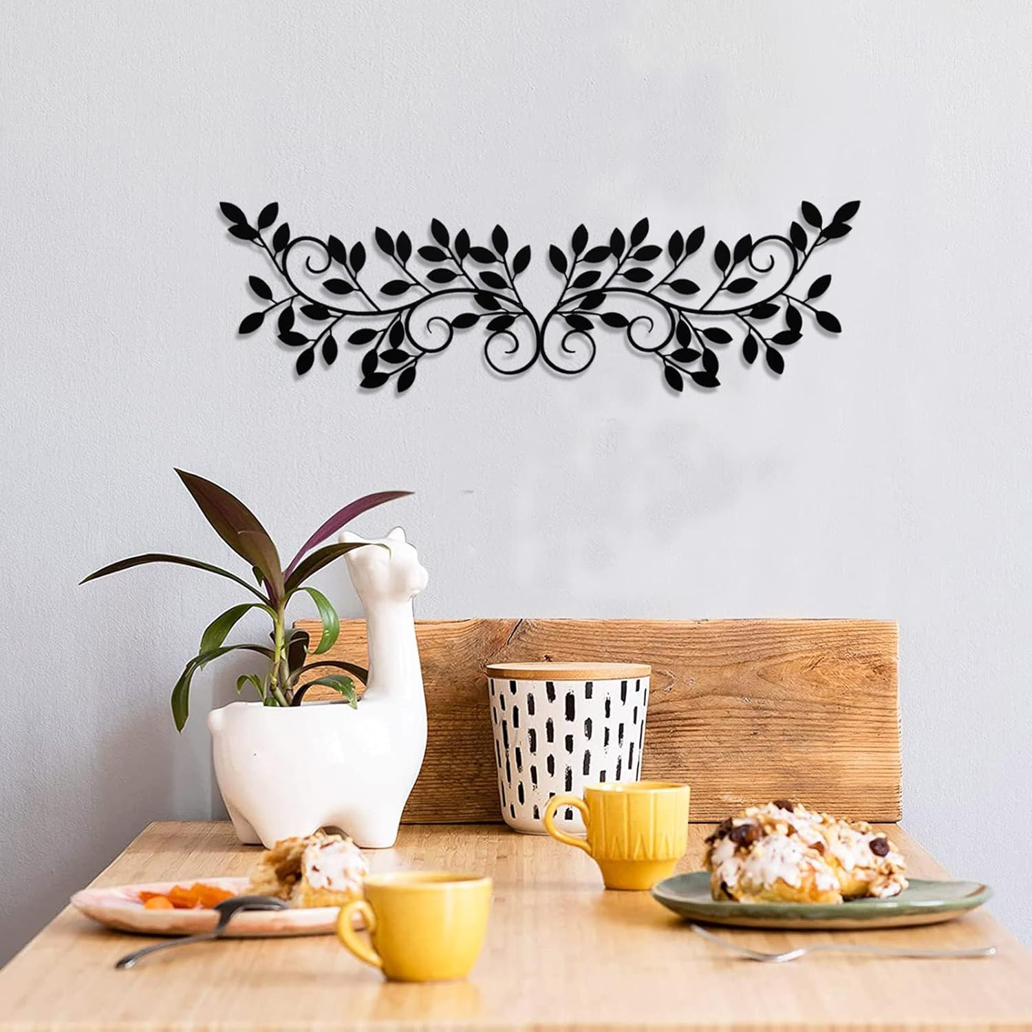 2 Pieces Metal Tree Leaf Wall Decor Vine Olive Branch Leaf Wall Art Wrought Iron
