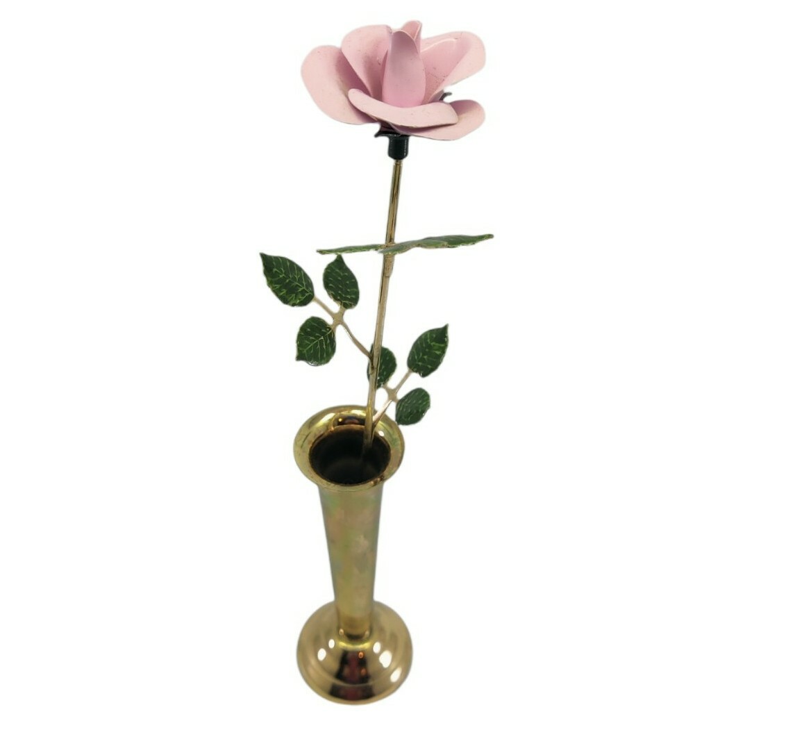 Vintage Mann Inc 1977 Enamel Flower Vase Pink Rose Eternal Bloom