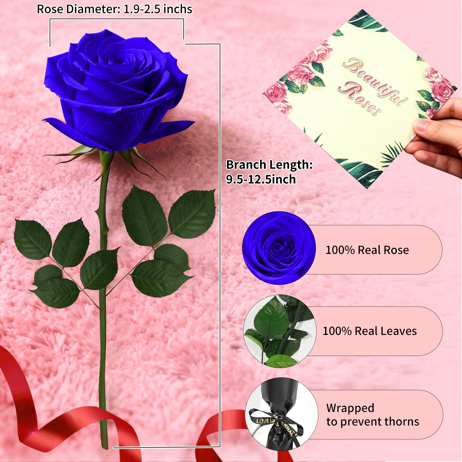 Blue Single Forever Rose In A Box Preserved Flowers Present For Women Mom