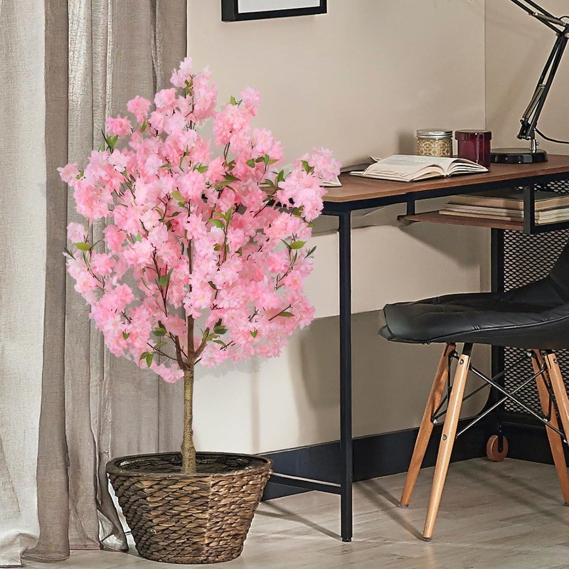 4FT Artificial Cherry Blossom Tree w/Plastic Nursery Pot for Home Office Decor