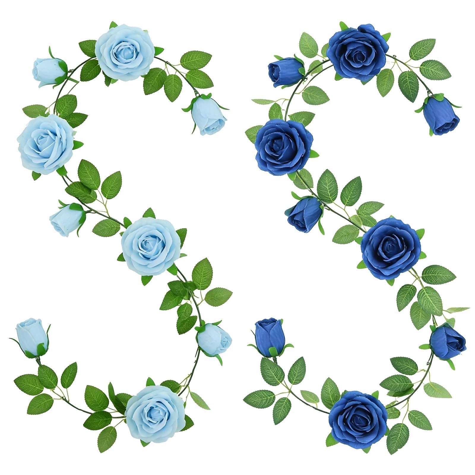 2Pack Mixed Blue Artificial Rose Flower Garland 13FT Fake Rose Vine for Table…