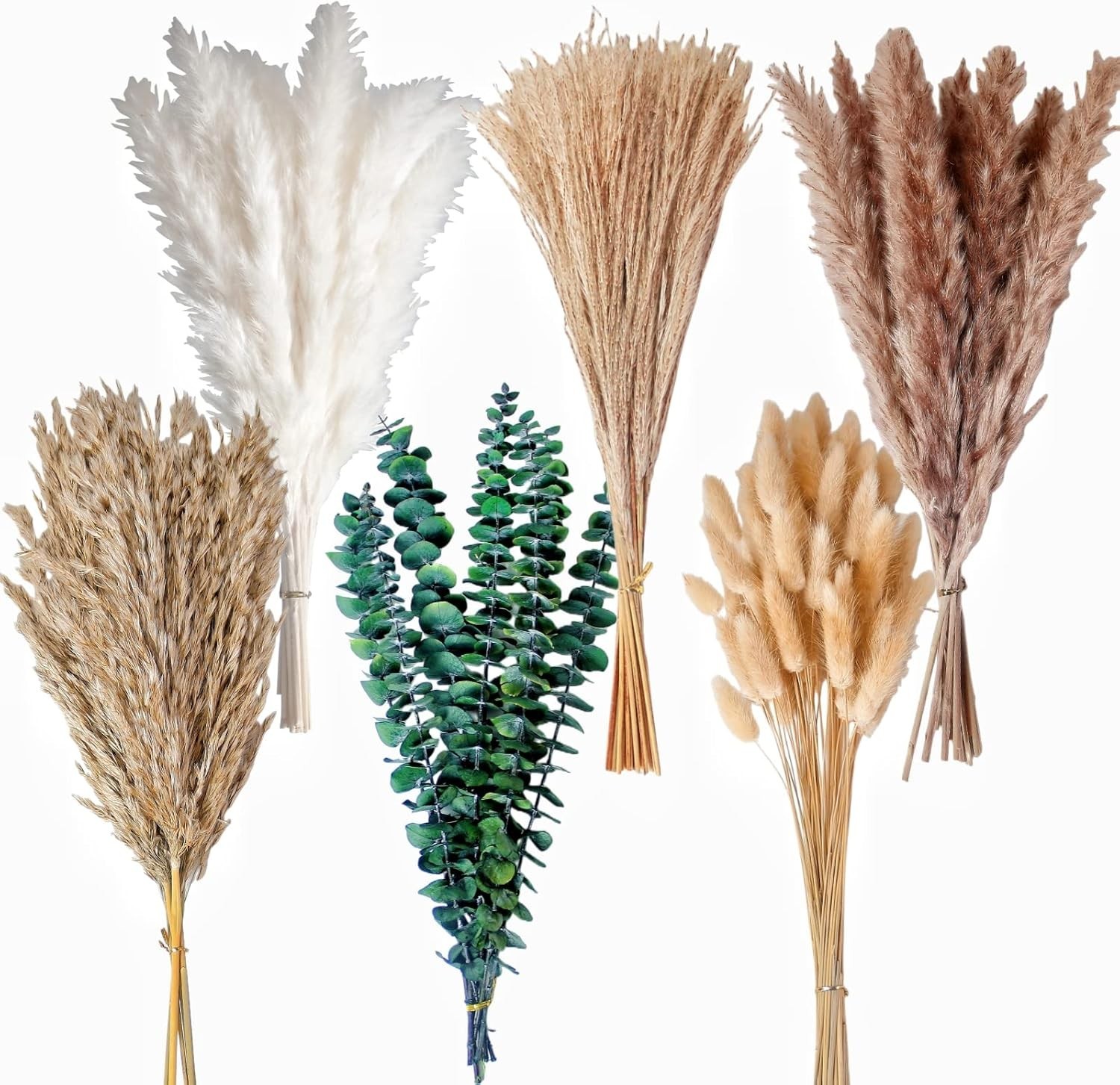110 PCS of Boho Pampas Grass Decor, Naturally Dried Pompas, Bunny Tails Dried…