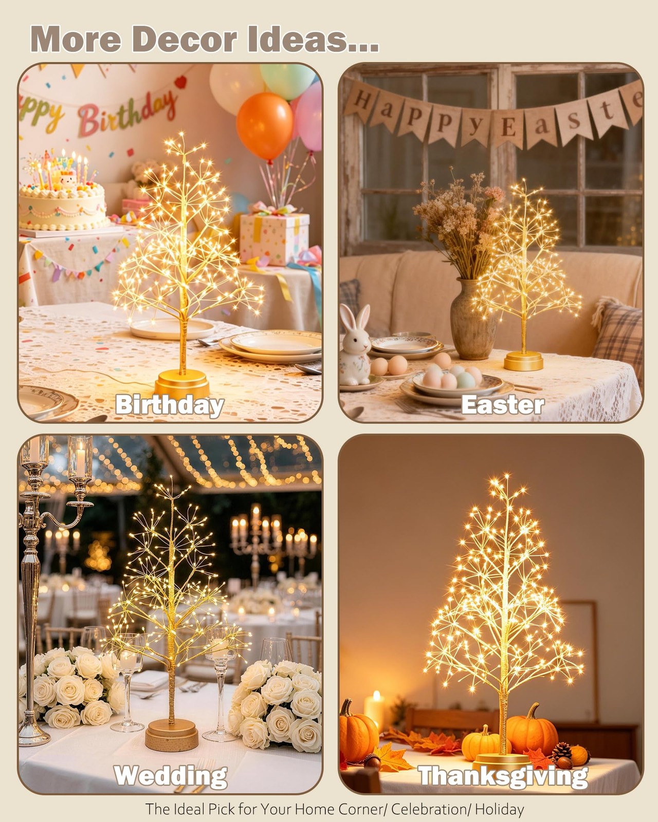 17.7 Inch 250 LED Fairy Tree Lamp Artificial Bonsai Lights Decor Battery Gold