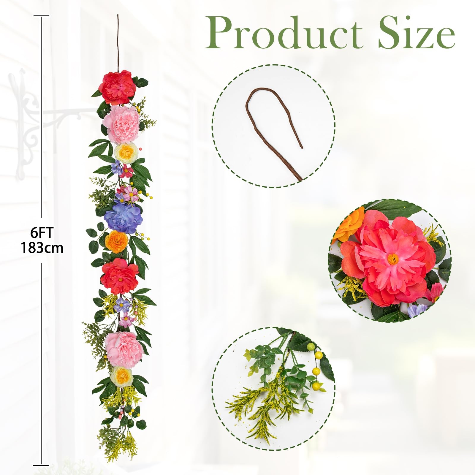 6FT Floral Peonies Garlands, Door Artificial Garland, Mantle Fireplace Garlan…