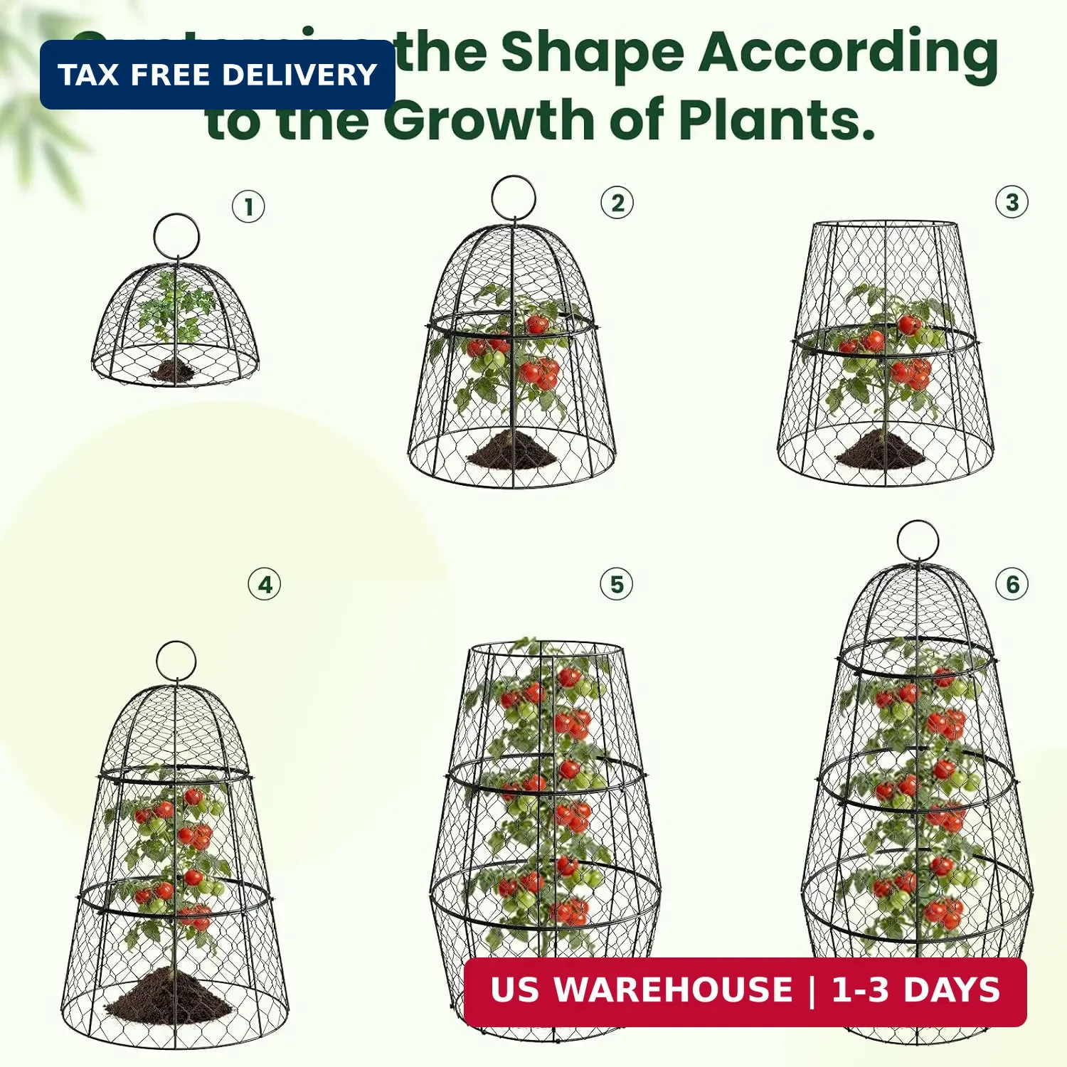6 Pack Garden Cloche Plant Protectors from Animals, Adjustable 3-Tier Chicken Wi