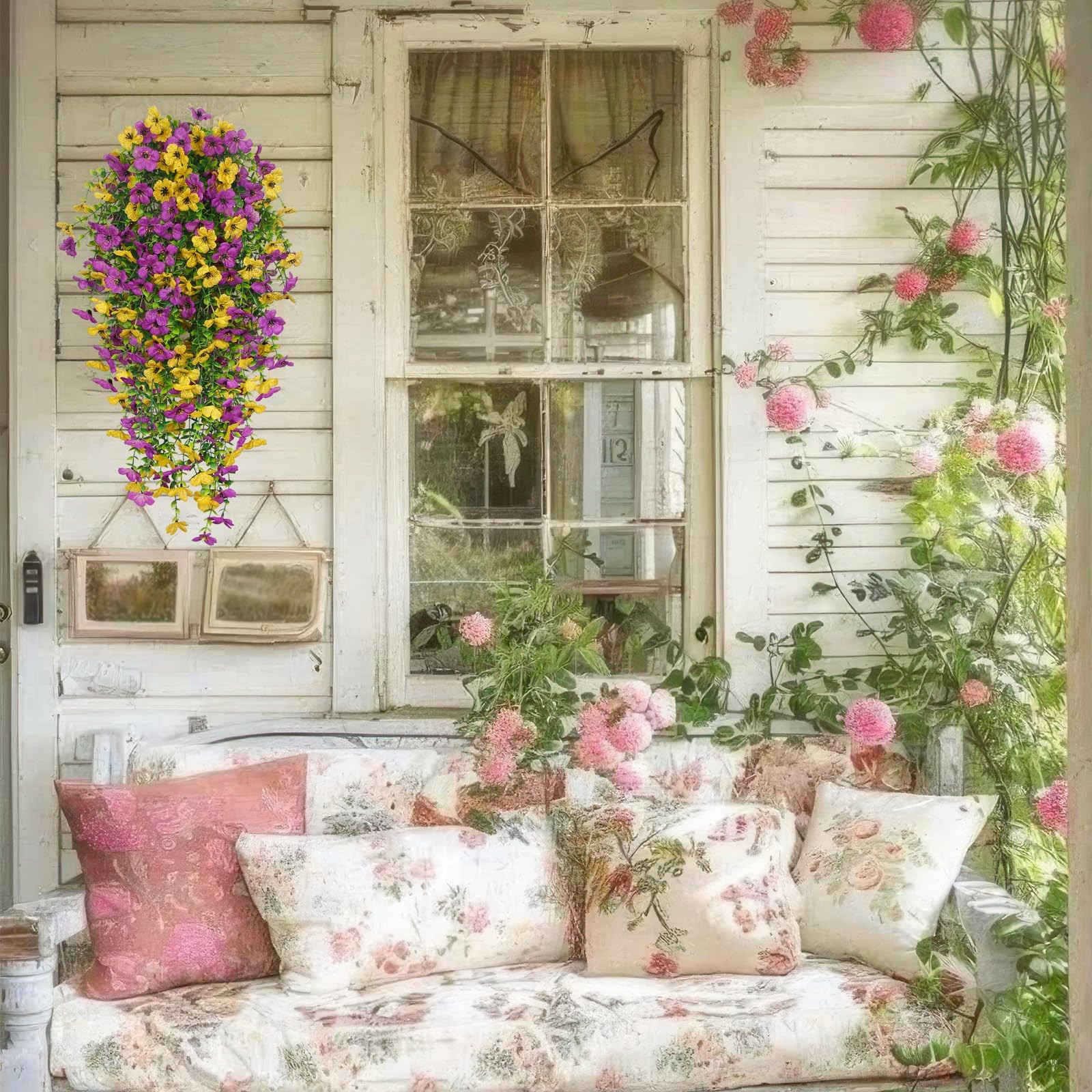 4 Pcs Artificial Hanging Flowers for Outdoors Spring Summer Faux Silk Daisy F…