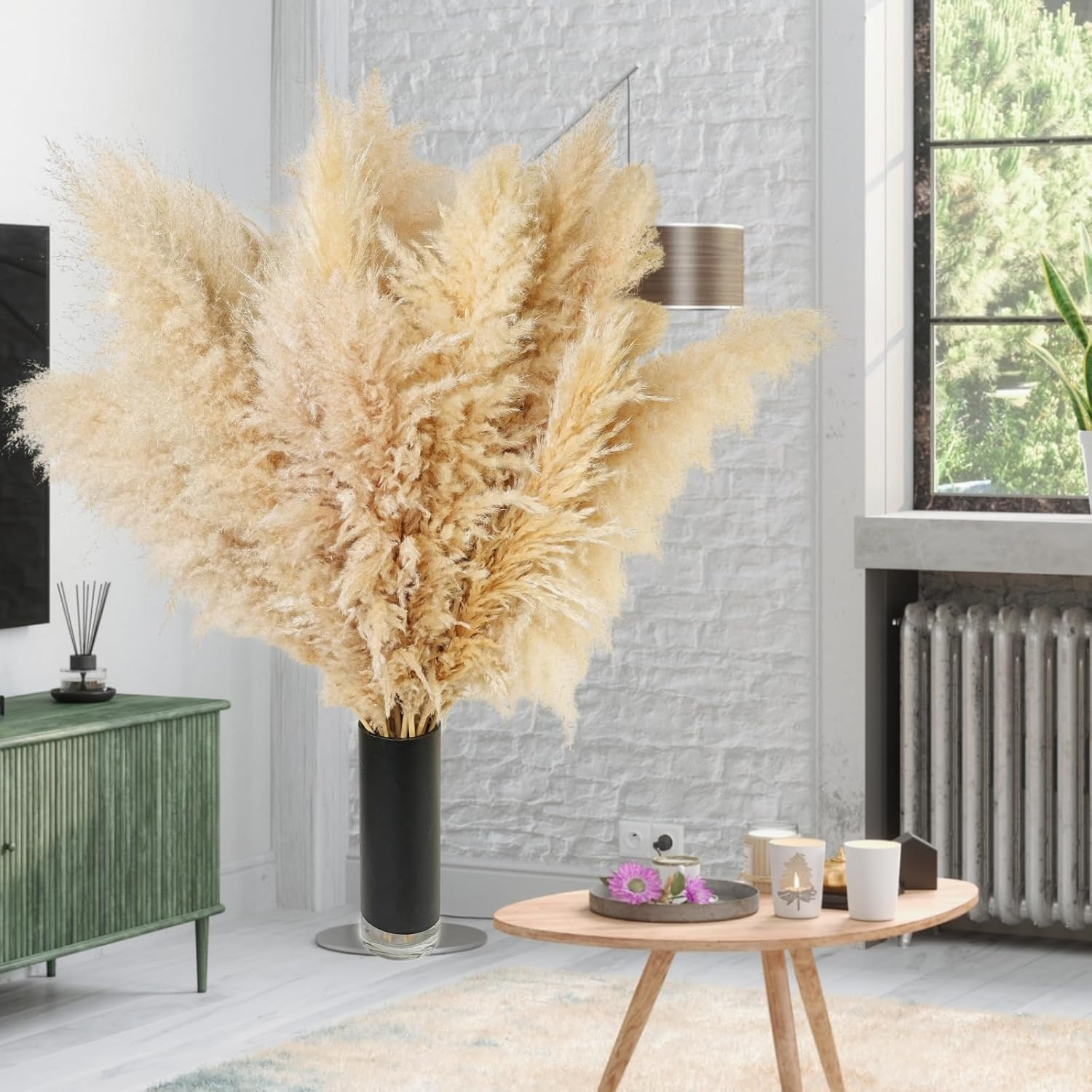 10 PCS 40″ Tall Pampas Grass Stems in Natural Beige, Add a Boho Touch to Your