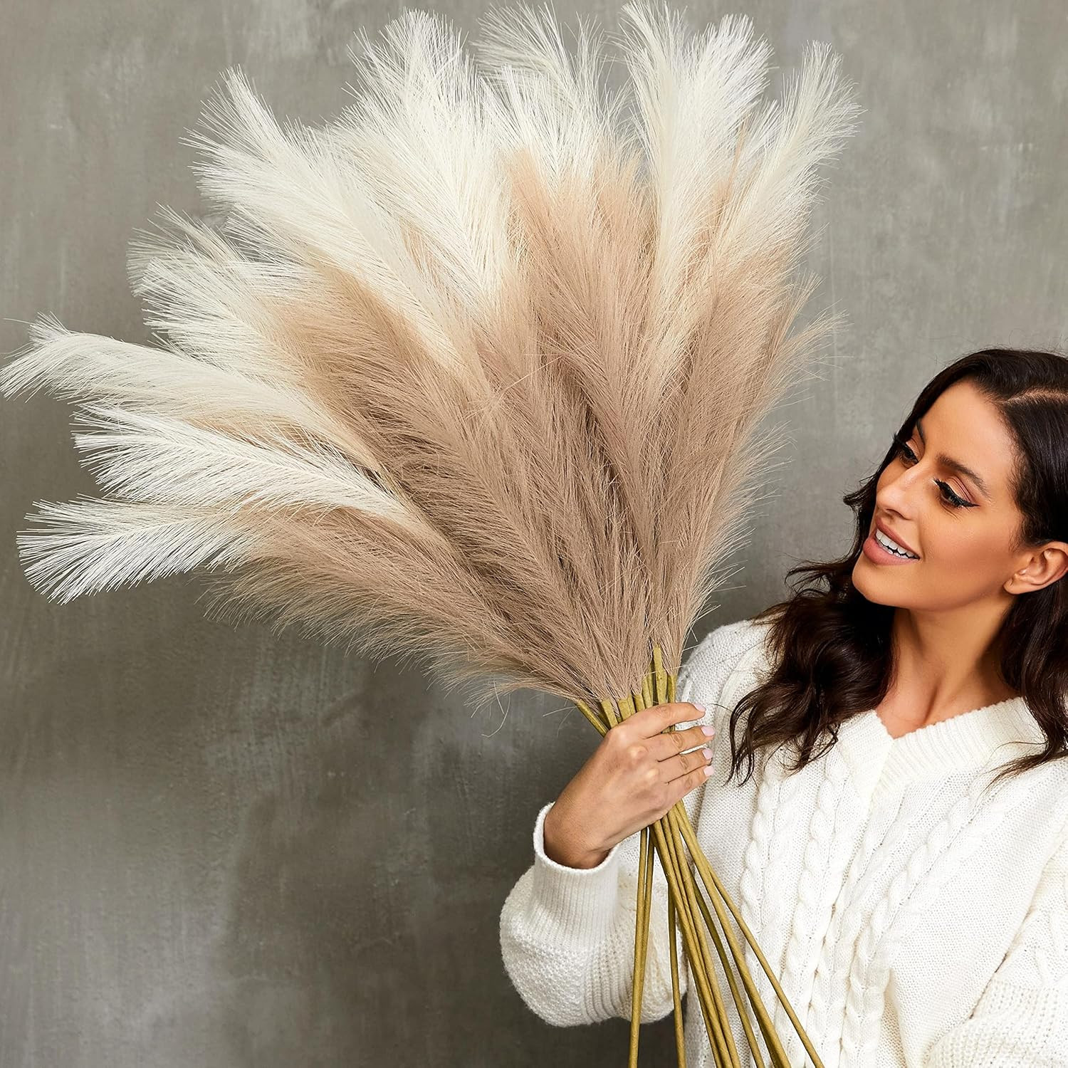 Faux Pampas Grass, 9 PCS 37”/3.1FT Tall Fluffy Fake Pompas Floral, Large Artifi