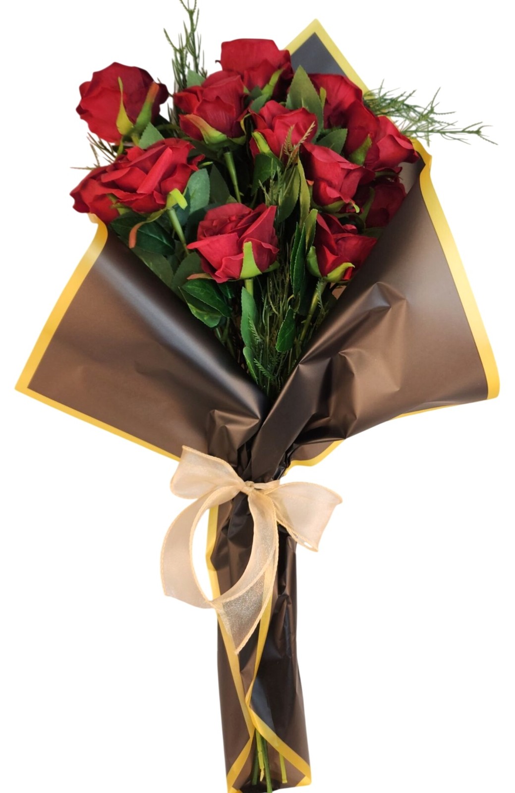 Dozen Dark Red Artificial Roses Bouquet Valentines Day Gift for Wife Romantic We