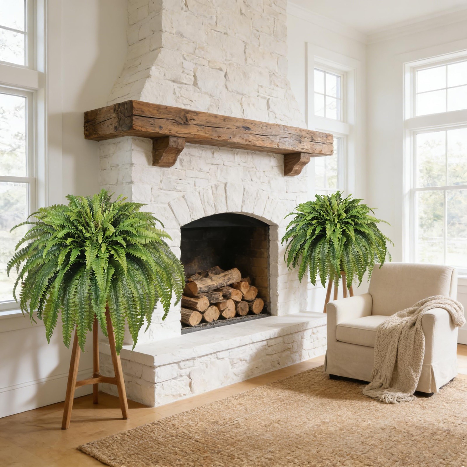 Artificial Ferns for Outdoors & Indoors, 50″ Large Fake Ferns with Fruitlet &…