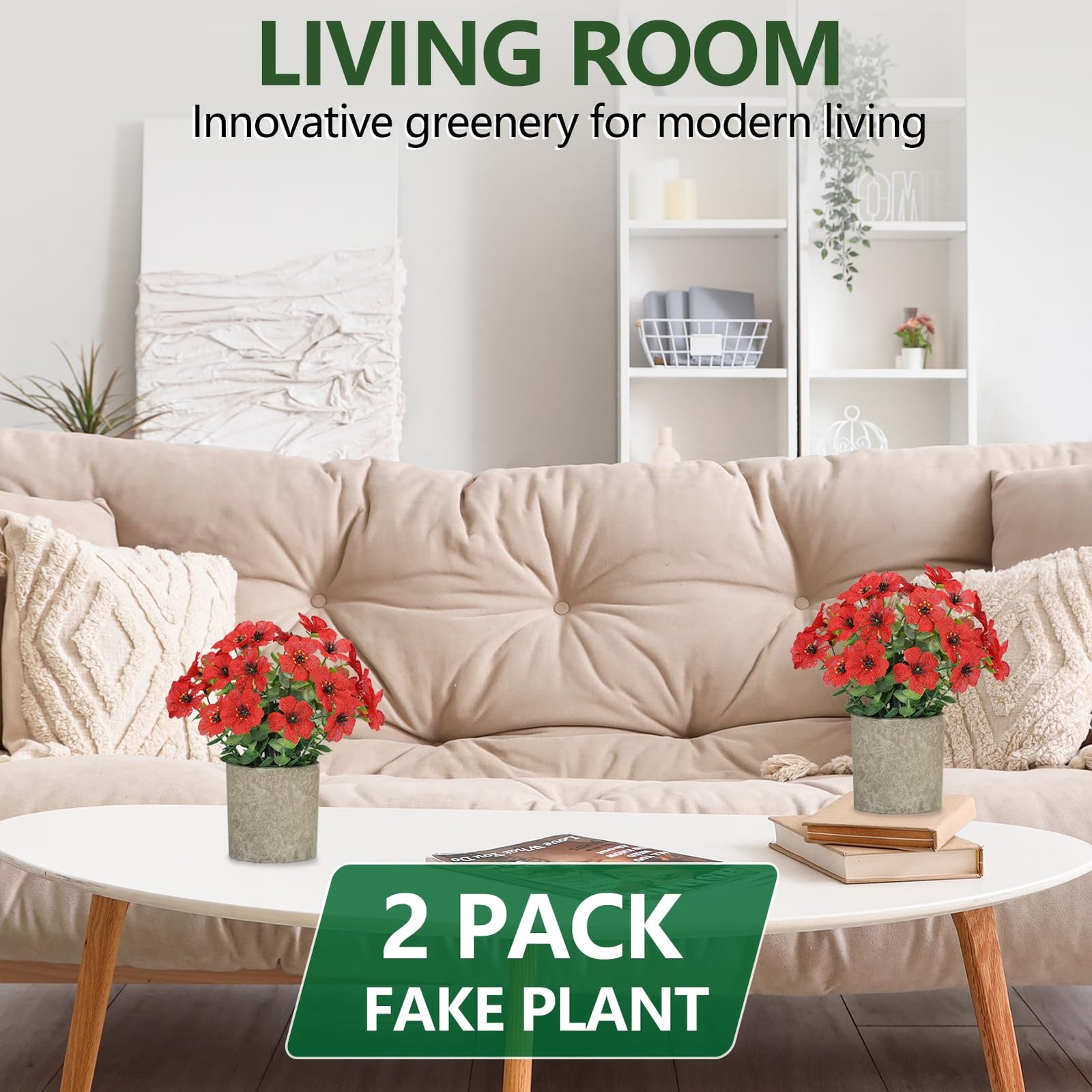 2 Pack Small Fake Plants Potted Artificial Plants Artificial Flowers Potted F…