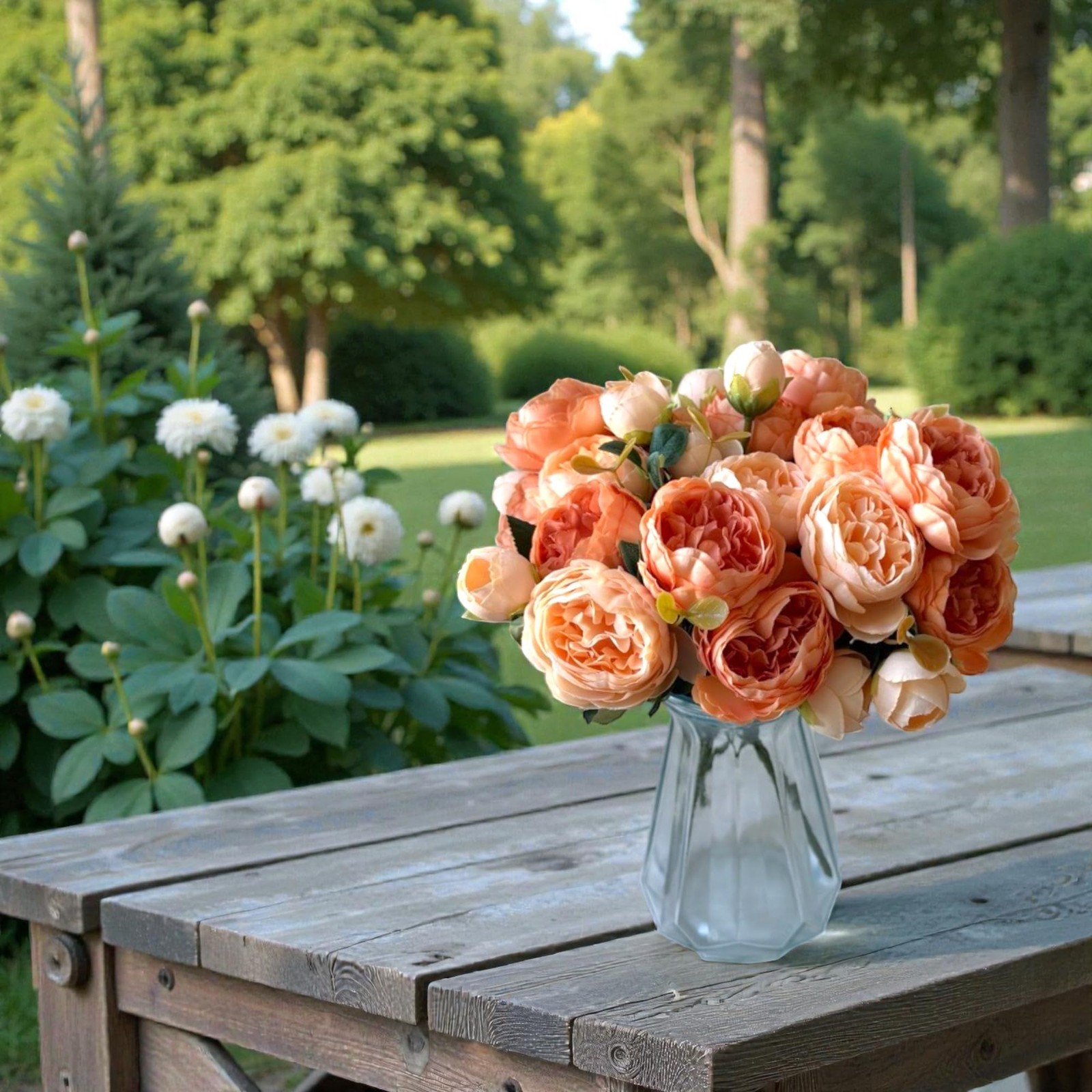 Artificial Rose Peonies Bouquet, 4 Bundles Mixed Silk Flowers, Fake Peony Flo…