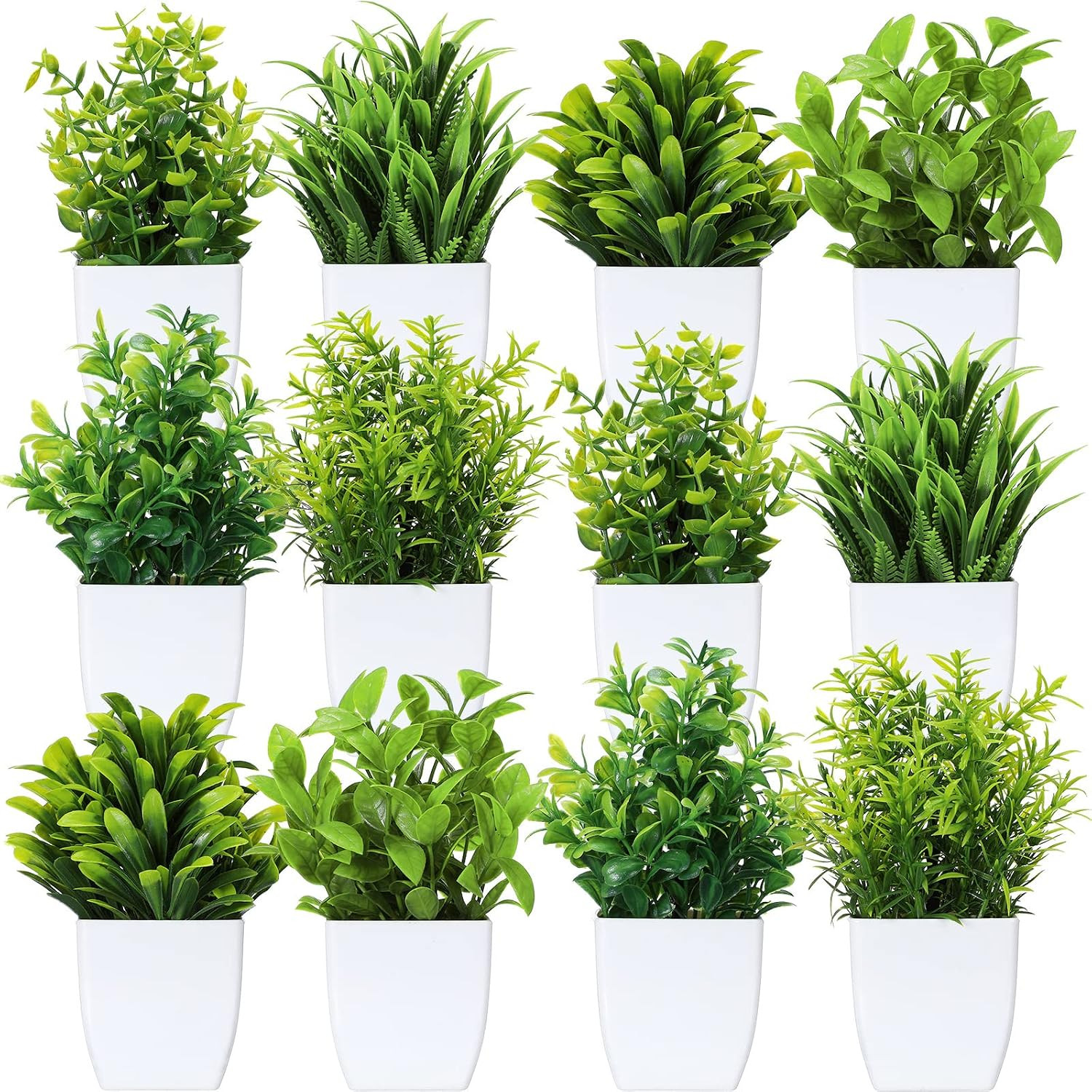 12 Pcs Mini Faux Plants in White Pots for Indoor Home Office Decor