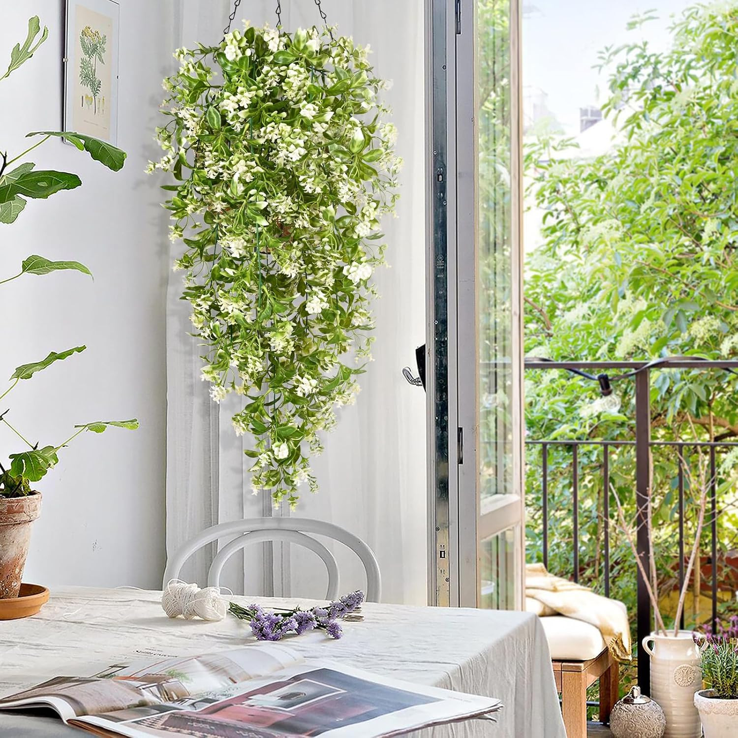 4Pcs Fake Hanging Plants, Artificial Hanging Flowers Faux Ivy Pothos Vines Green