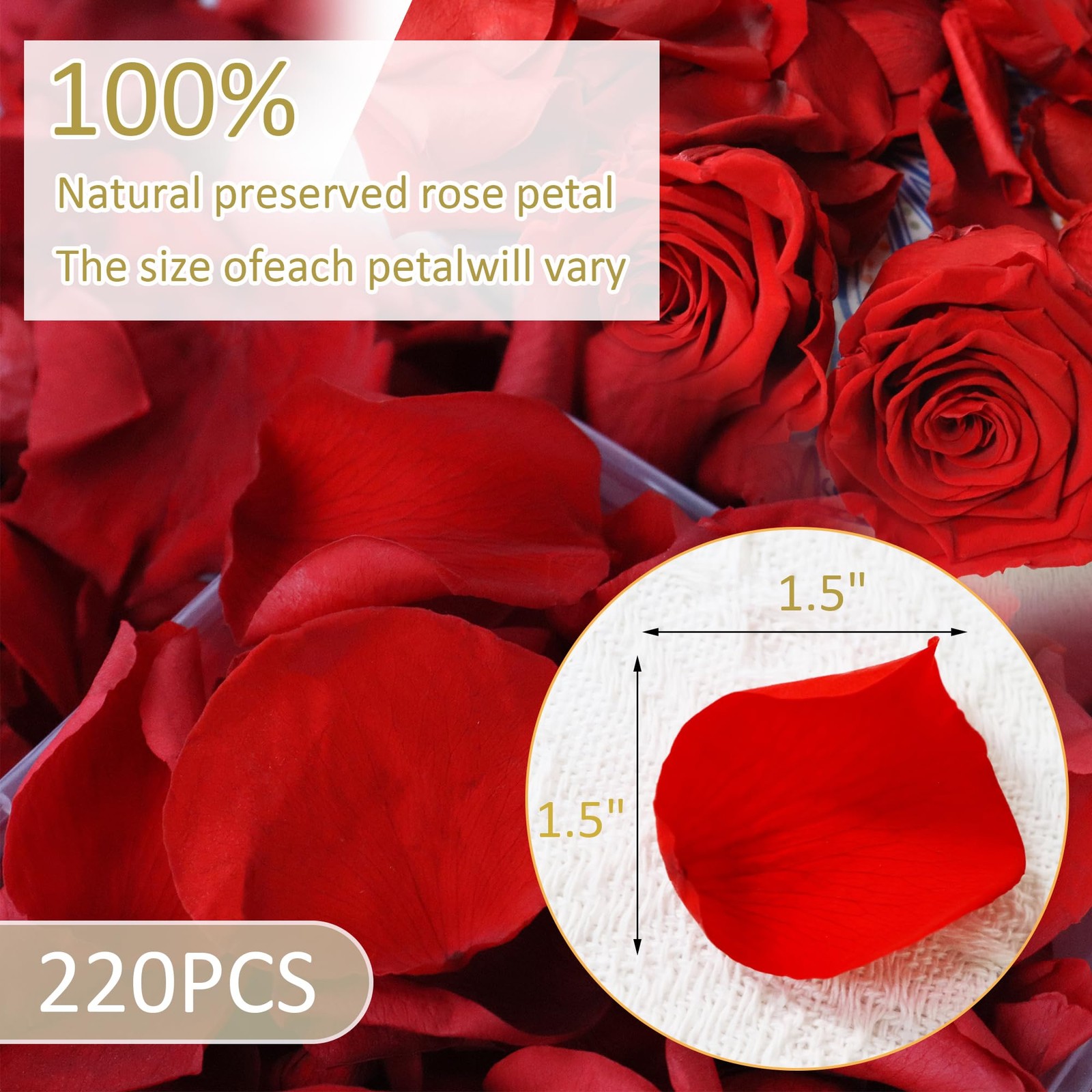 Dried Real Red Rose Petals 2.1oz Freeze Preserved Flower Wedding Decor