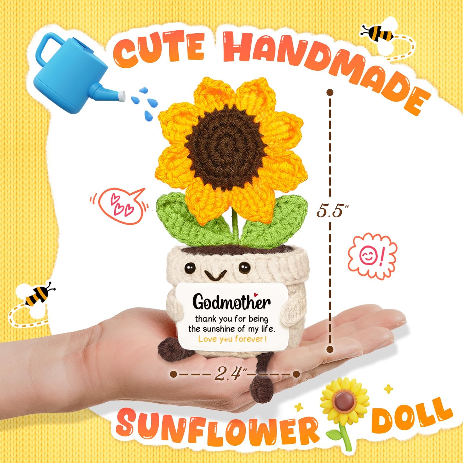 Handmade Crochet Sunflower Godmother Proposal Gift with Card Cute Keepsake