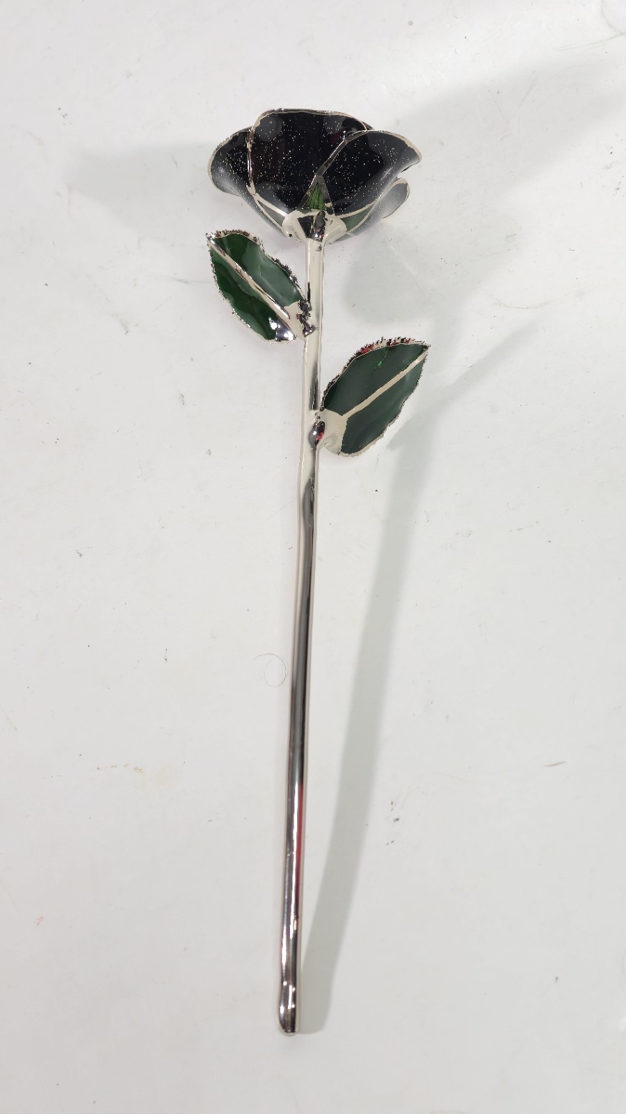 Steven Singer Jeweler Real Rose Preserved Dipped in Platinum Black & Green 12″