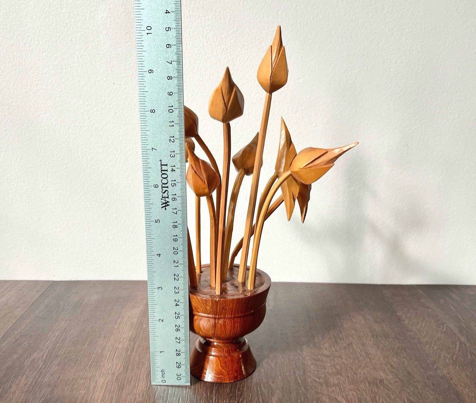 Hand Carved Monkey Pod Wooden Flower Arrangement Vase Mid century
