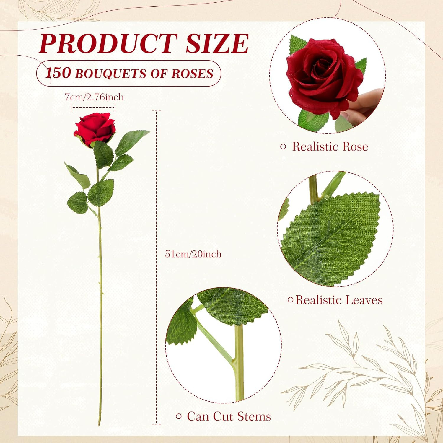 150 Pcs Realistic Wine Red Silk Roses for Wedding Decor & Home Arrangements