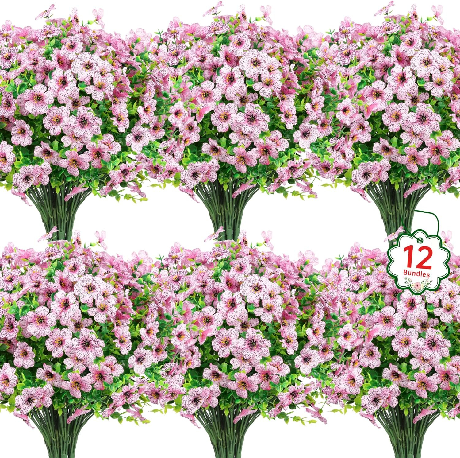 12 Bundles Artificial Flowers for Outdoors Fake Silk Flowers UV Resistant Faux P
