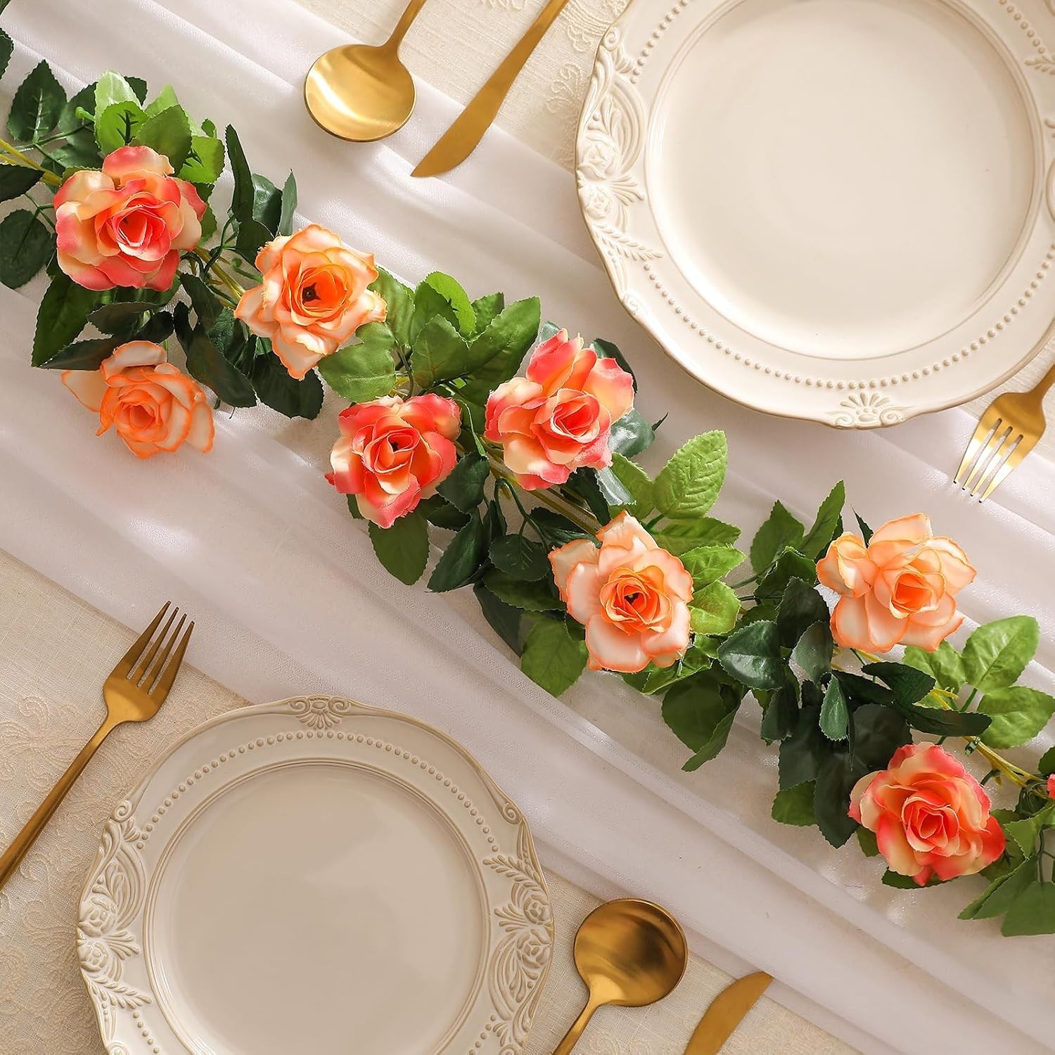 Versatile 2 Pack Hanging Rose Garland – Perfect for Weddings & Home Settings