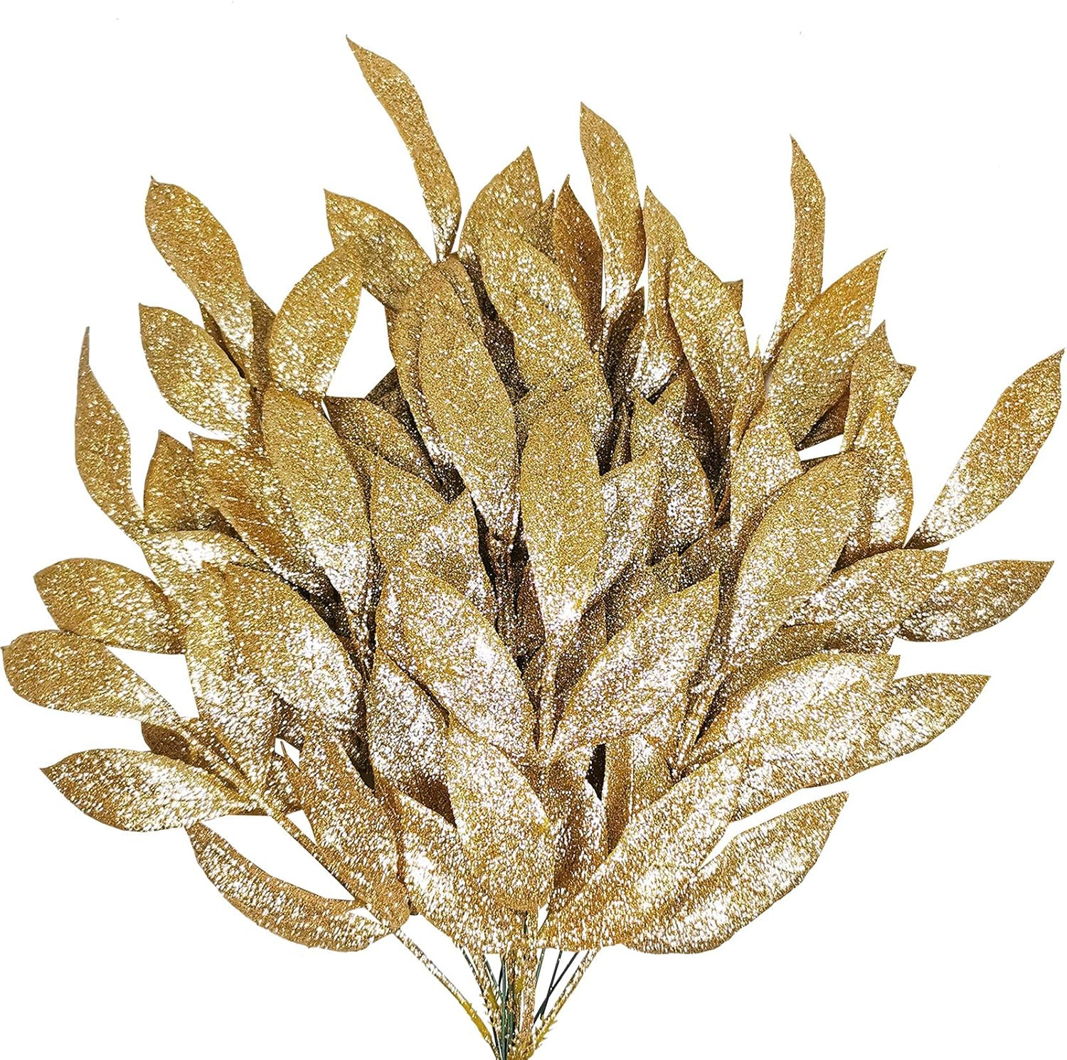 20 Pieces Gold Glittered Artificial Leaf Spray Picks 12″ Tall for Christmas Wint