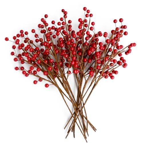 pcs13.5″ Red Holly Berry Stems for Christmas Tree, Faux Greenery Picks and 12
