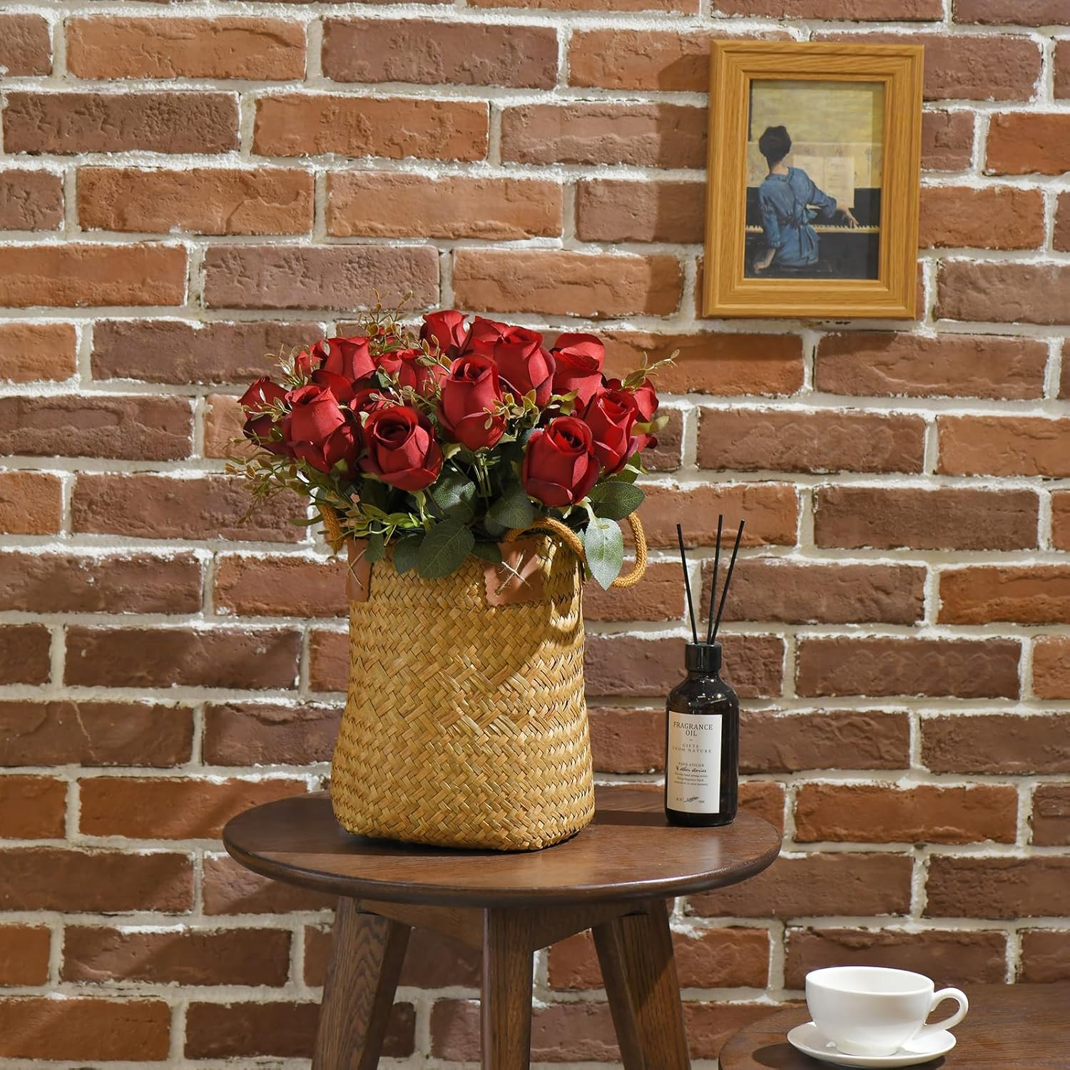 FlueHouzz Artificial Roses Flowers Fake Silk Rose Bouquet 12 Heads 2 Packs of Re