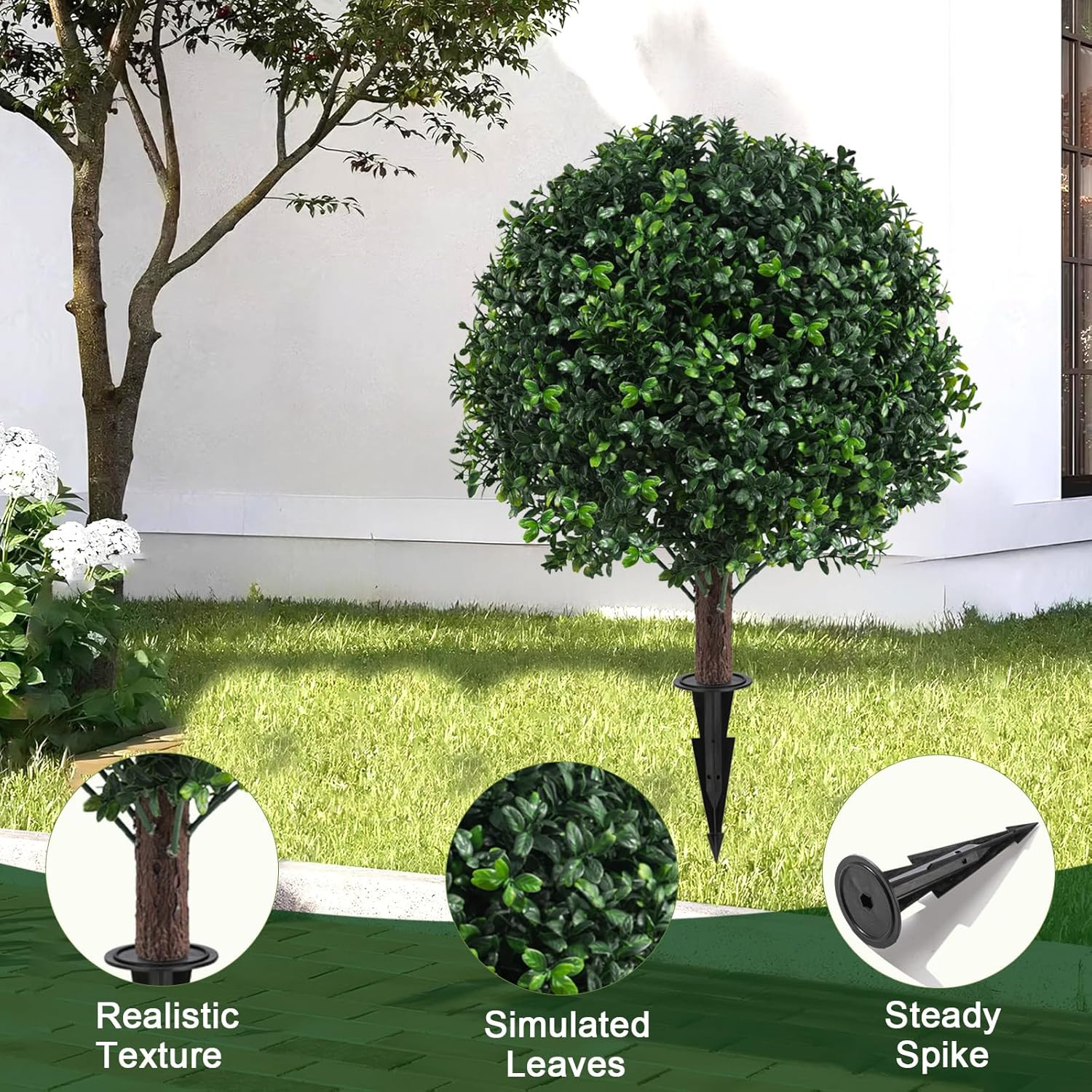 2PCS Faux Boxwood Plants Outdoor Artificial Topiary Ball Trees | Fake Bush & Shr