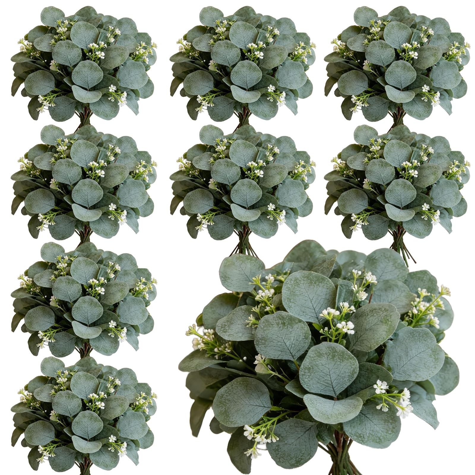 40 Pcs Faux Eucalyptus Leaves Stems Bulk Silver Dollar White Artificial Green…