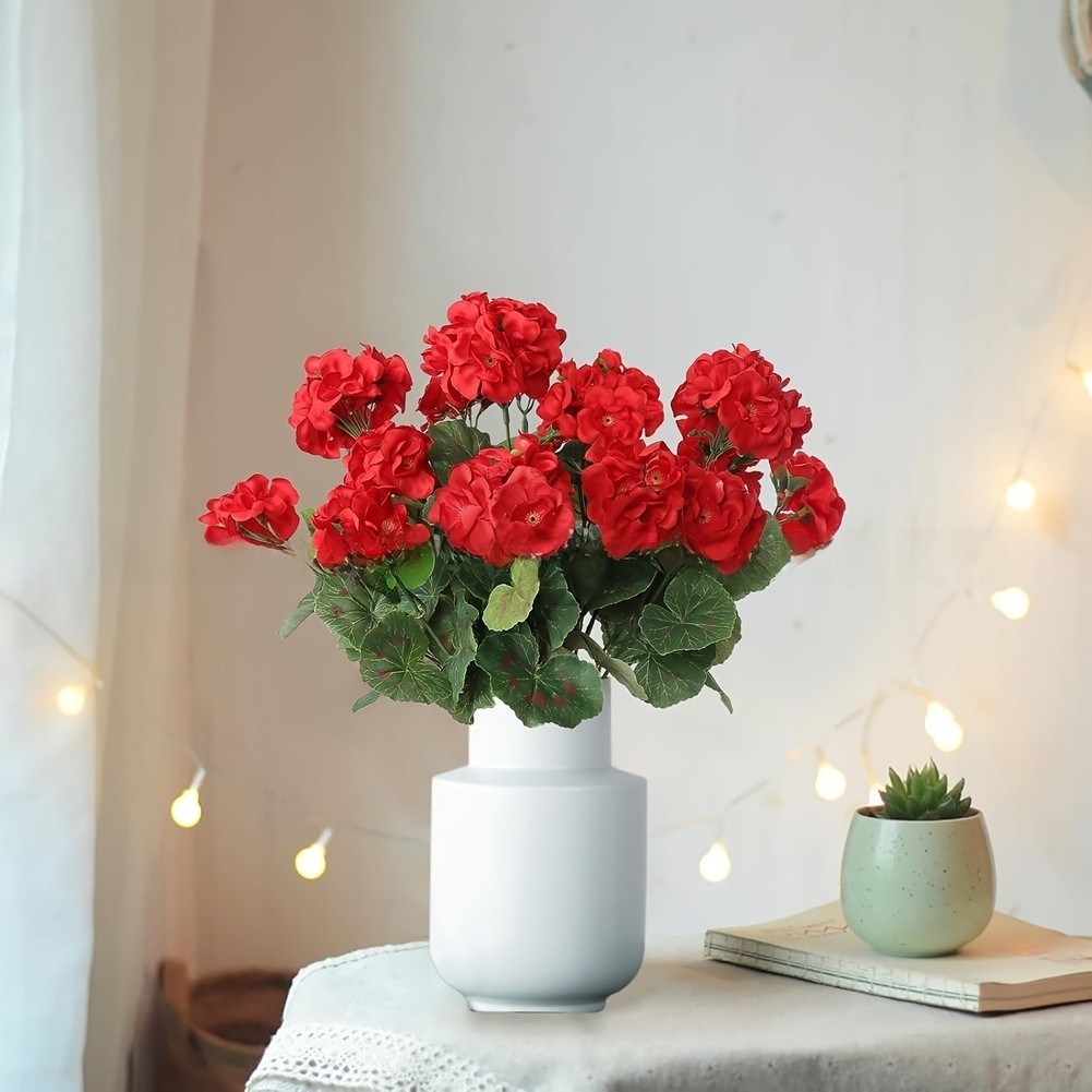 Red Red White Begonia Flower 36cm Plastic Table Decor for Wedding Event