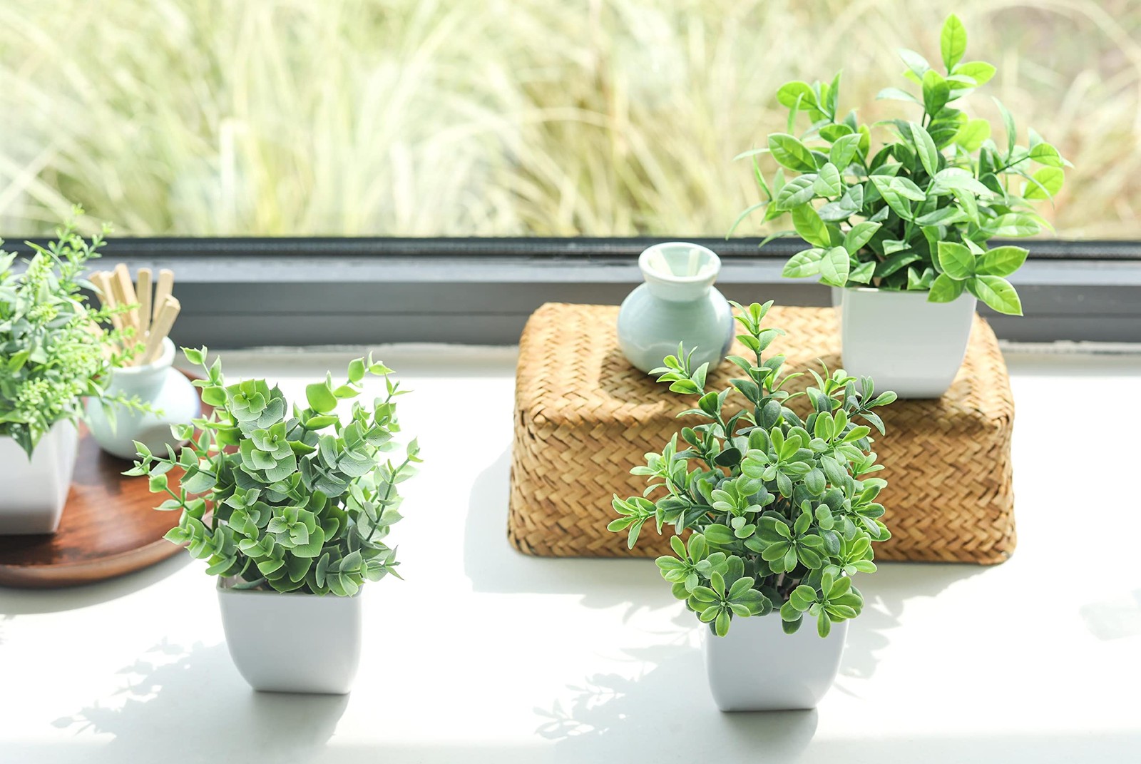 Der Rose 4 Pack Fake Plants Mini Artificial Greenery Potted Plants for Home