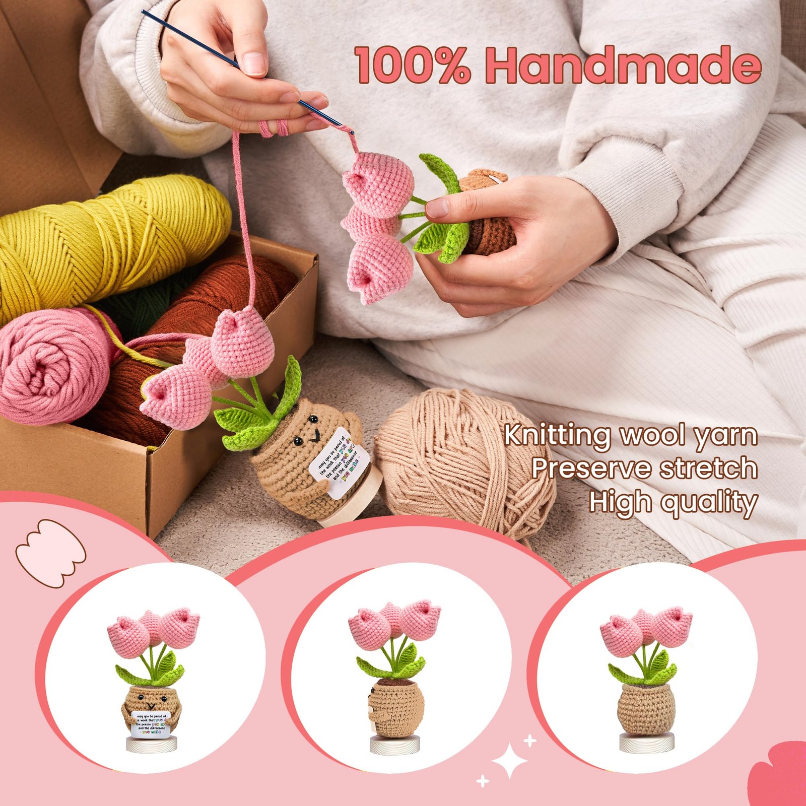 Handmade Tulip Crochet Flower Desk Plant Inspirational Gift For Coworker Appreci