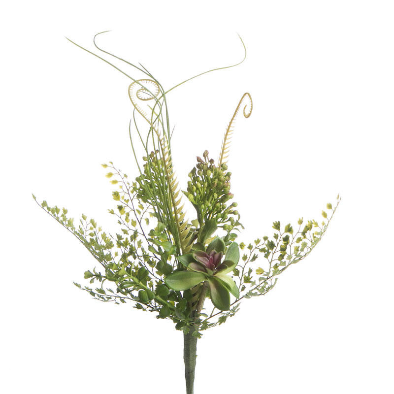 Artificial 21″ Indoor / Outdoor Fern Fiddlehead and Succulent Floral Spray