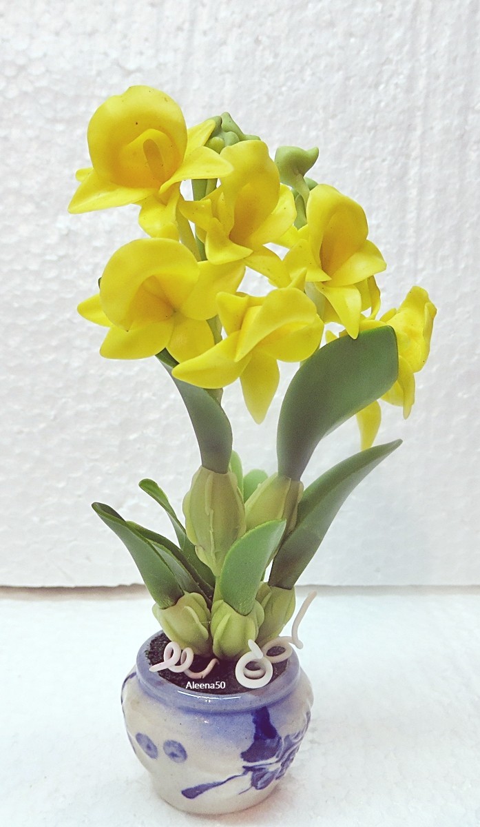 US stock 4″H Handcrafted Yellow Dendrobium Orchid arranged in a pot