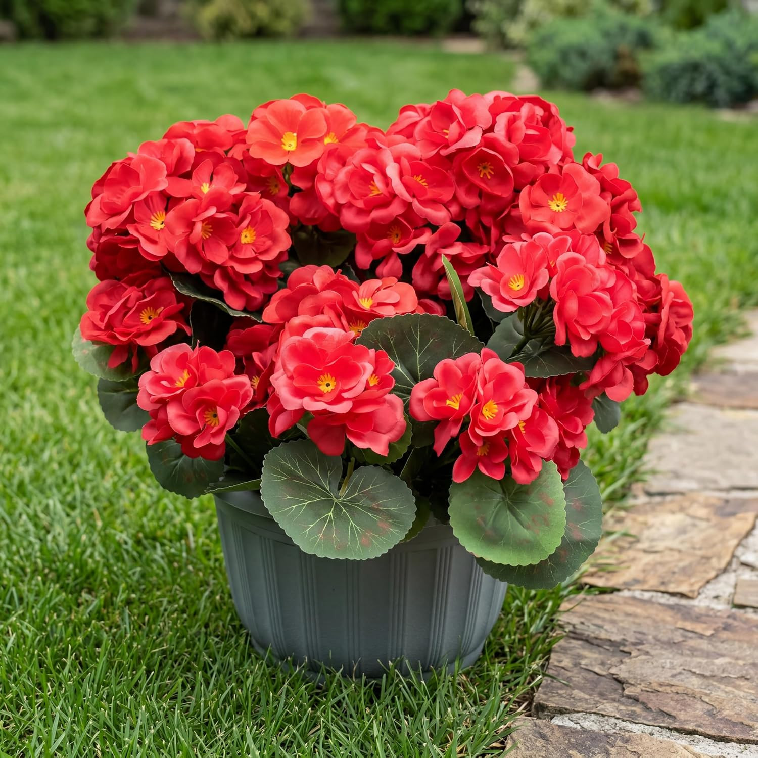 UV Resistant Artificial Red Geraniums – 4 Bundles for Indoor/Outdoor Decor