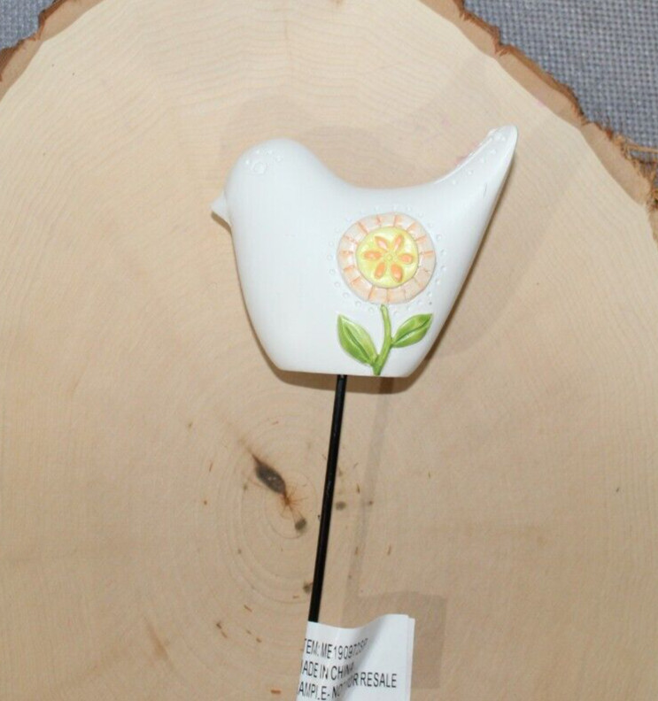Ganz Bird Plant Pick White w/Peach Flower & GROW on its side Weight is 4.5 oz