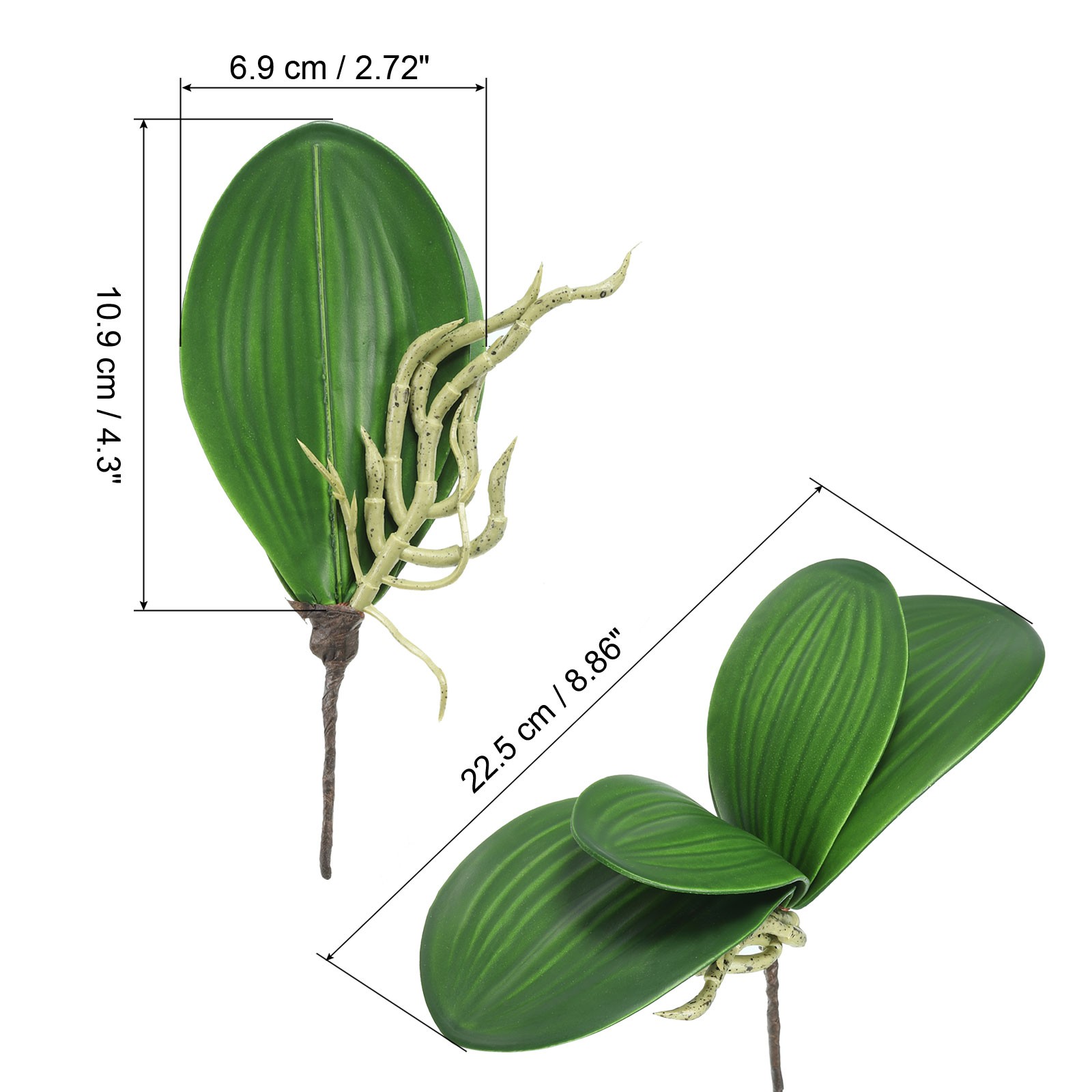 2Pcs, Faux Orchid Leaves 4 Petals Small Artificial Phalaenopsis Leaf with Stems