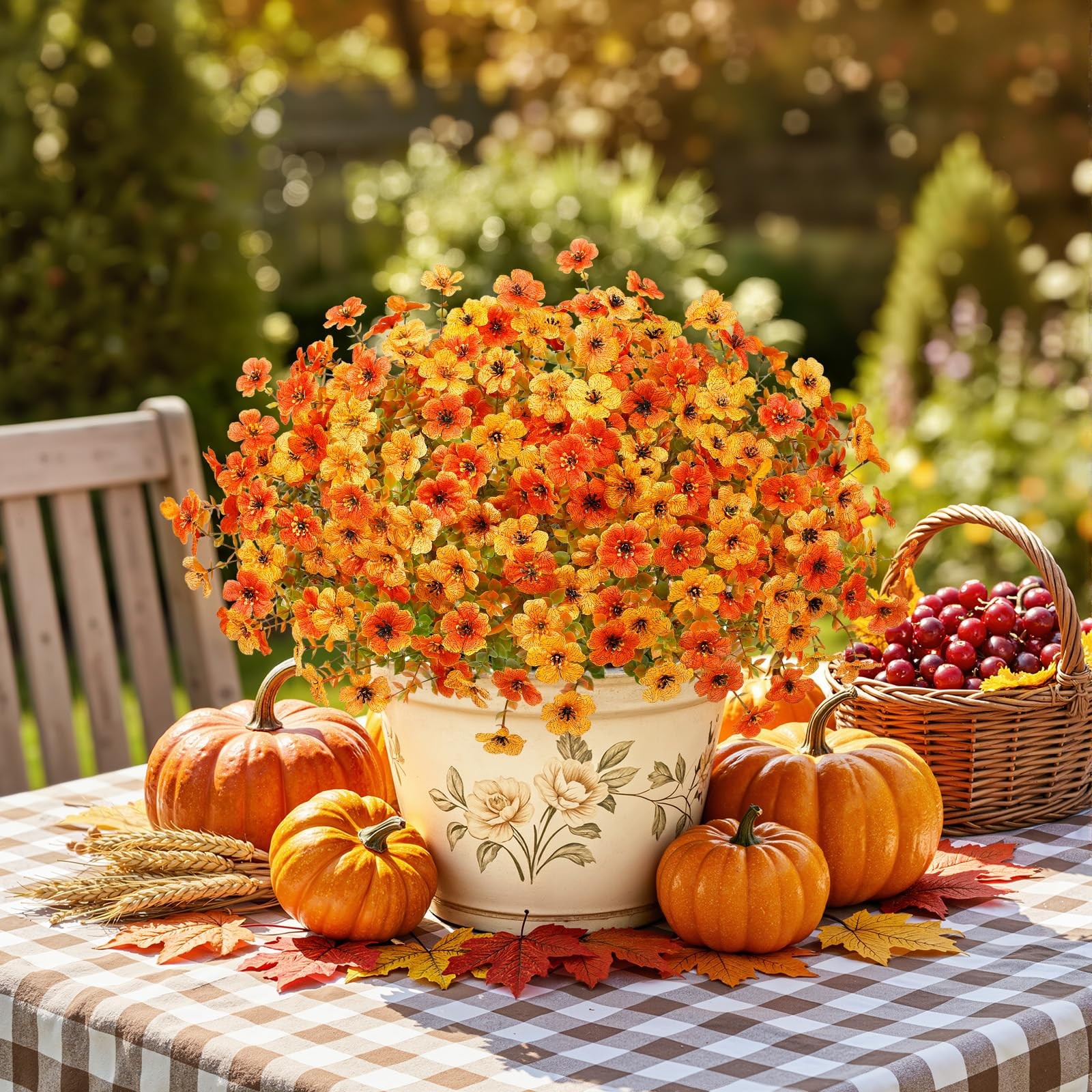 24 Bundles Artificial Fall Flowers, UV Resistant Faux Mums Porch