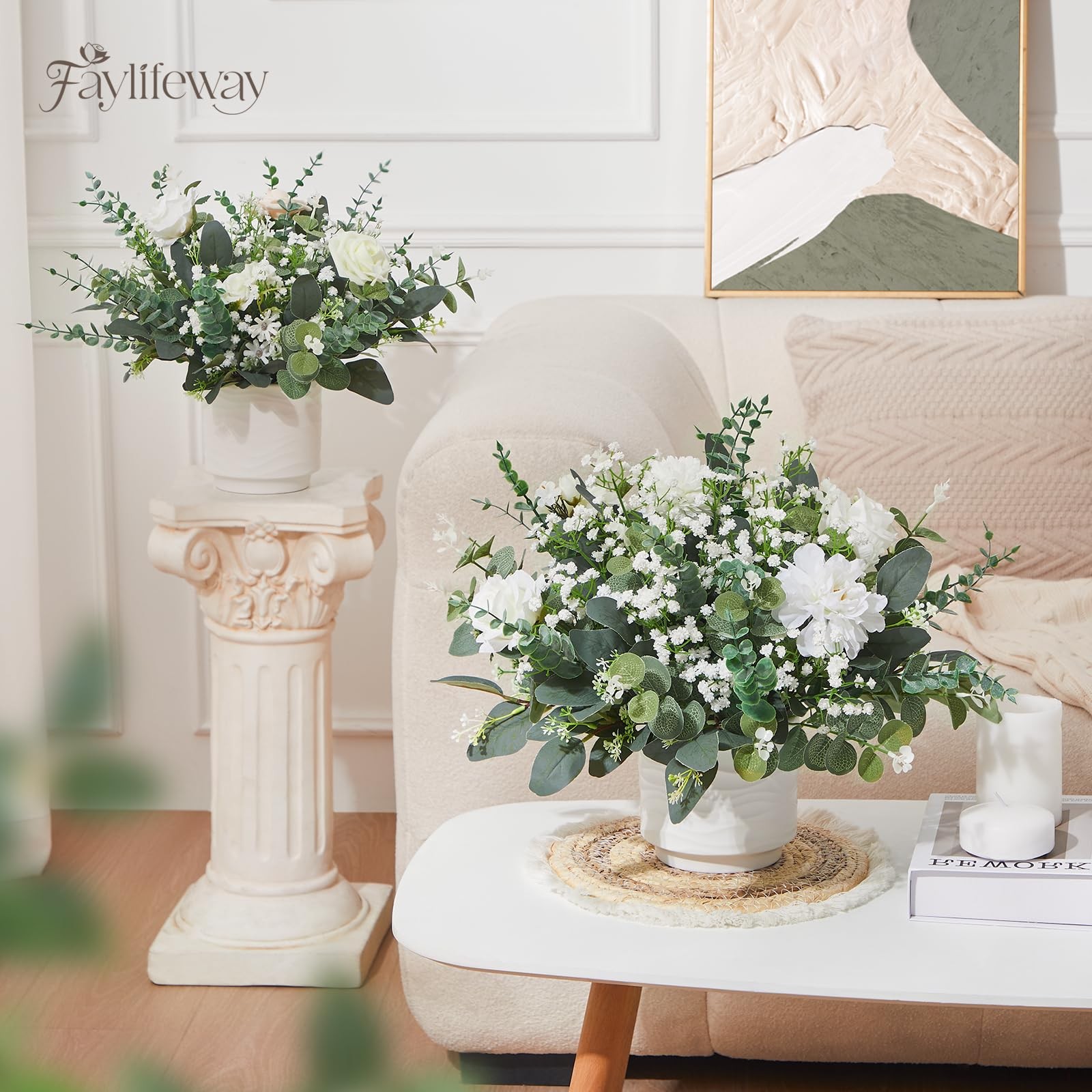 120 Pcs 4 Kinds Mixed Eucalyptus Greenery Stems, Baby Breath Flowers Artifici…