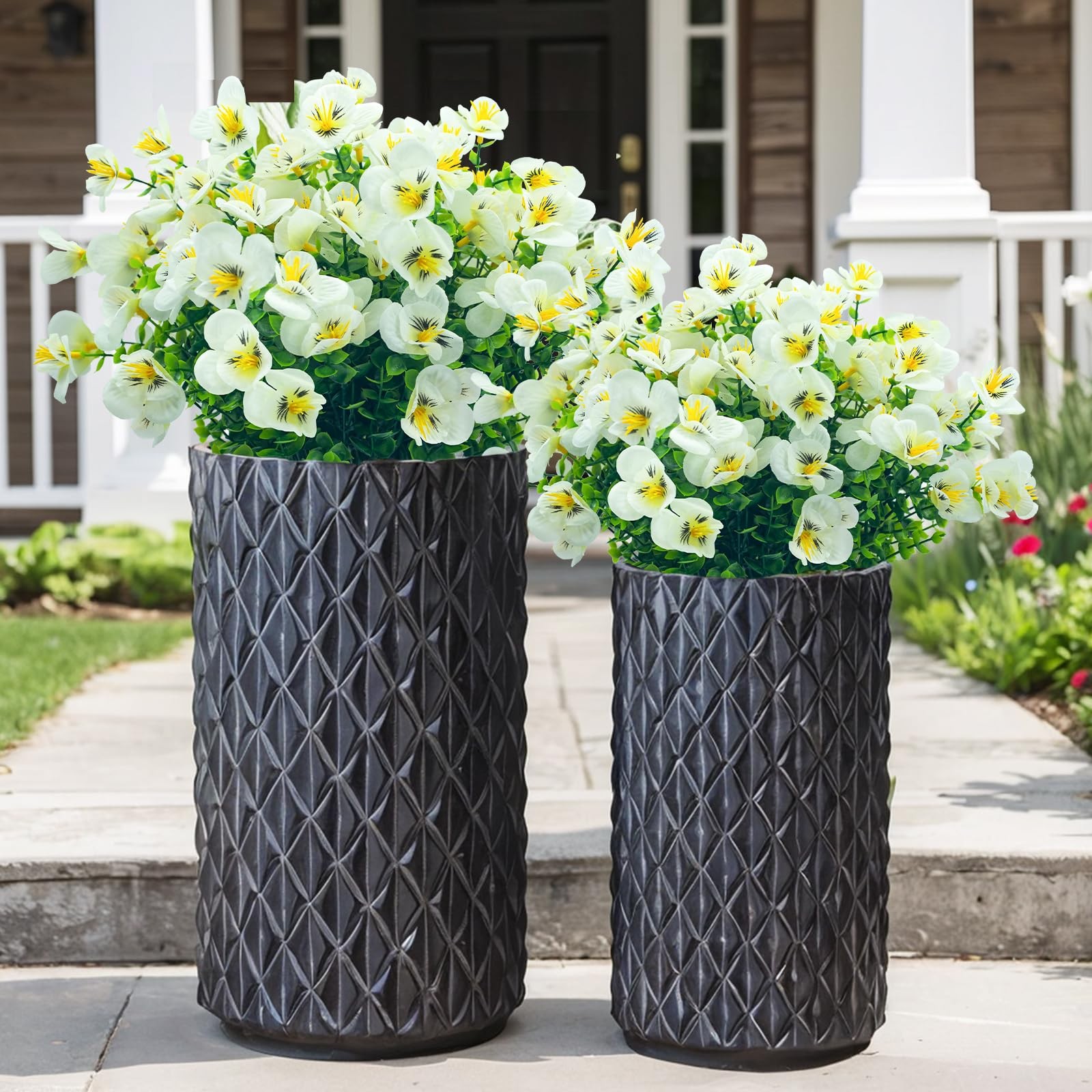 Artificial Flowers for Outdoor,8 Bundles UV Resistant Fake Flowers Faux Plast…