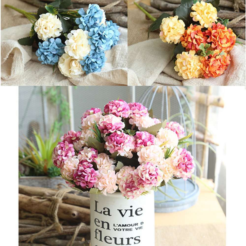 10 Heads Artificial Hydrangea Flowers Silk Bouquet UV Resistant In/Outdoor Decor