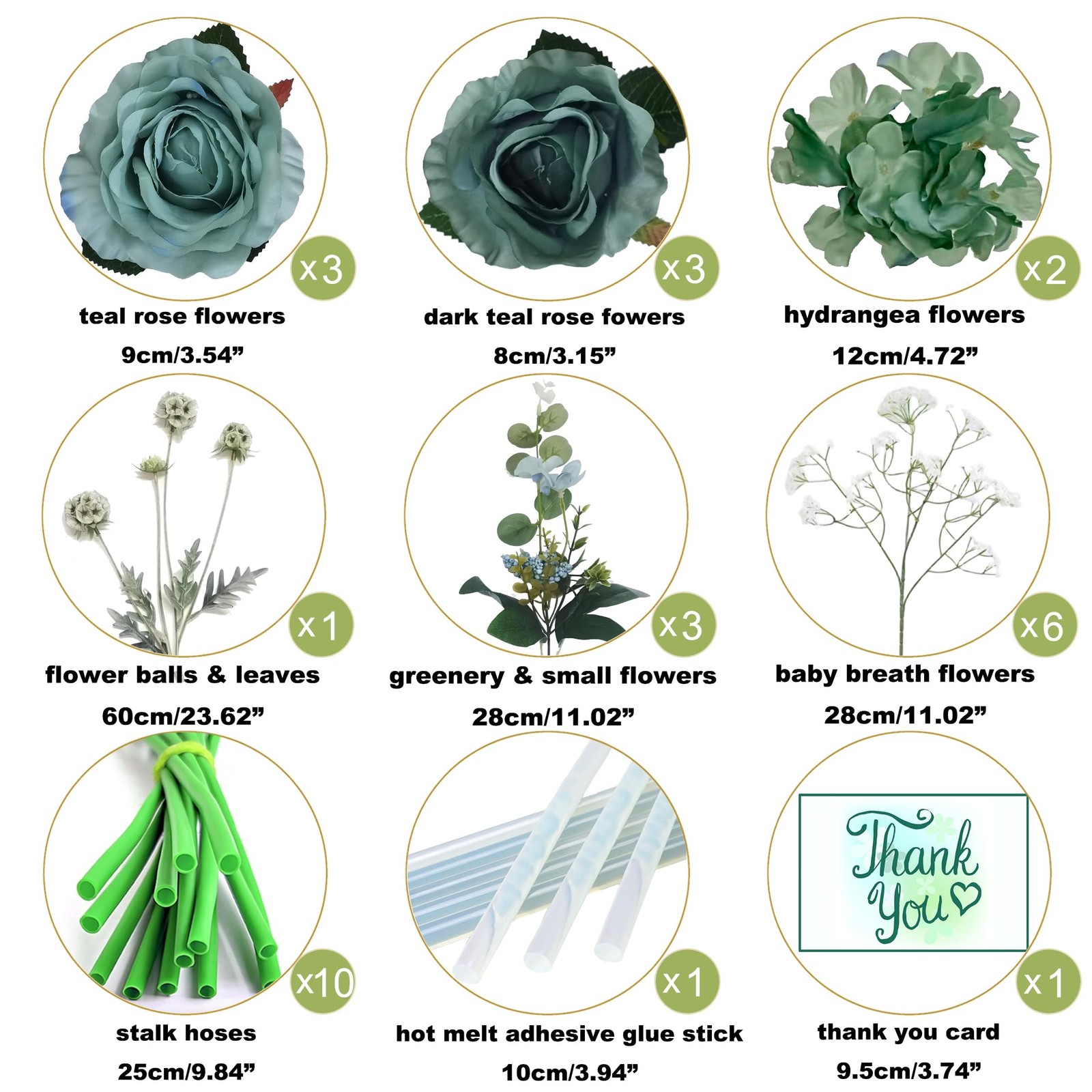 Turquoise Teal Blue Artificial Silk Rose Babys Breath Mixed Flowers Teal Rose