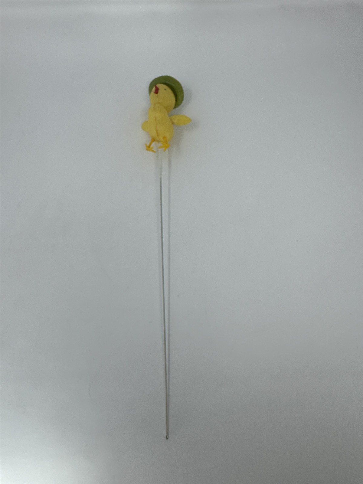 Vtg Yellow Plastic Duckling Floral Pick Green Hat MCM Retro Craft 13″