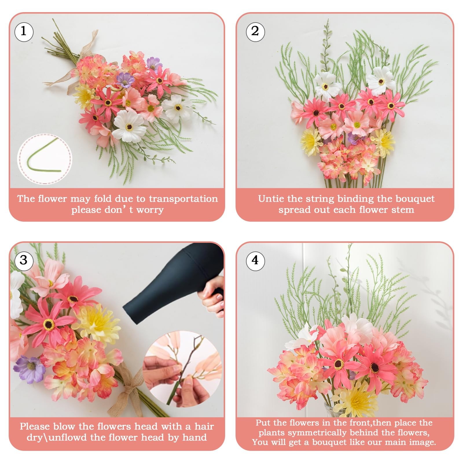 2 Bundles 19 Inch Spring Artificial Flowers Bouquet Silk Plant Arrangements