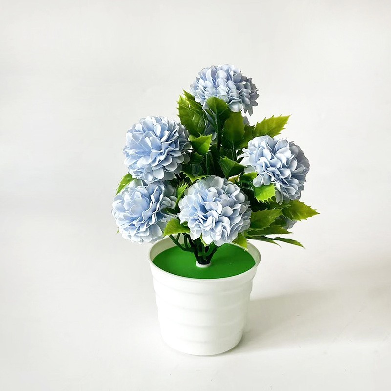 Realistic 8-Bloom Artificial Hydrangea in Compact White Pot for Desk or Shelf