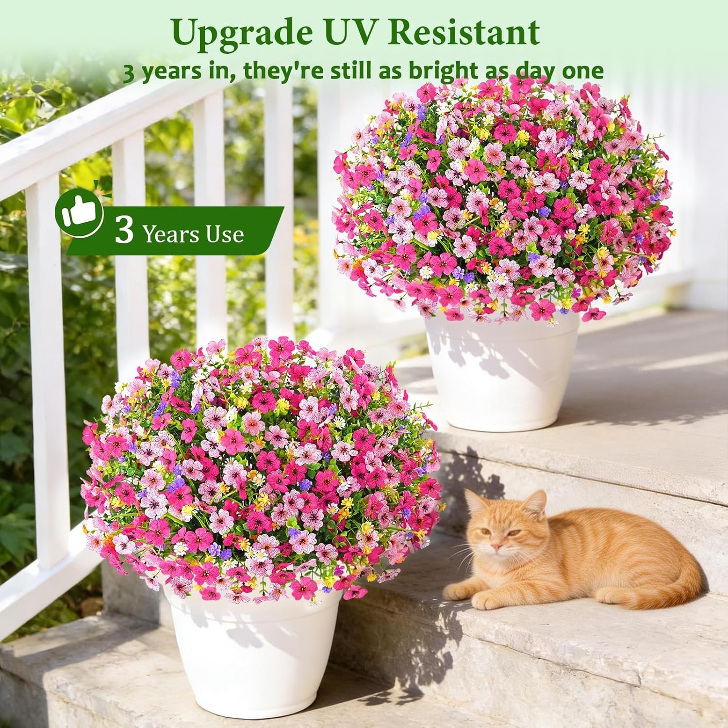 Artificial Outdoor Flowers 12 Bundles UV Resistant Porch Garden Decor